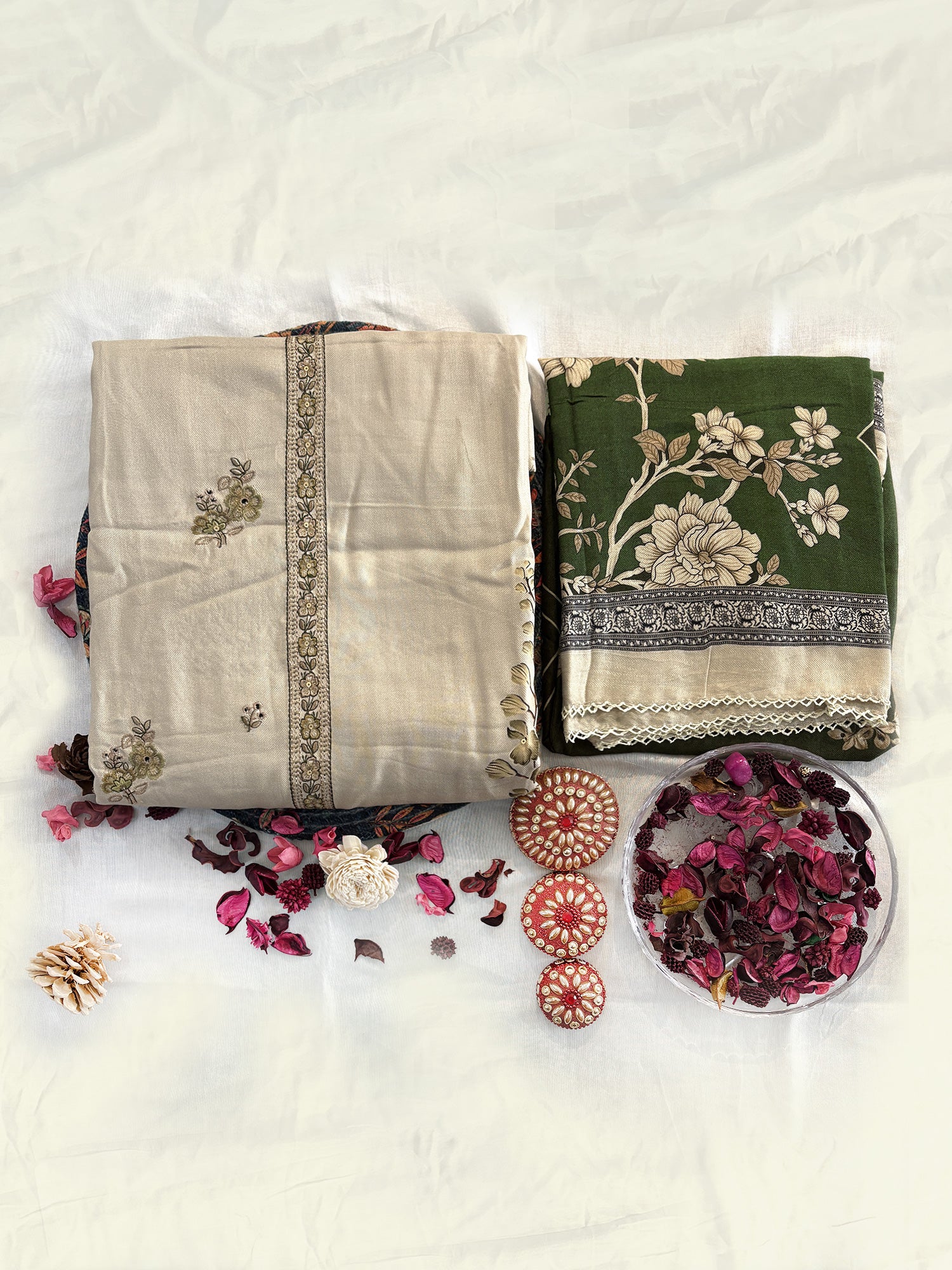 Pashmina Fabric Dual color Unstitched Suit Set