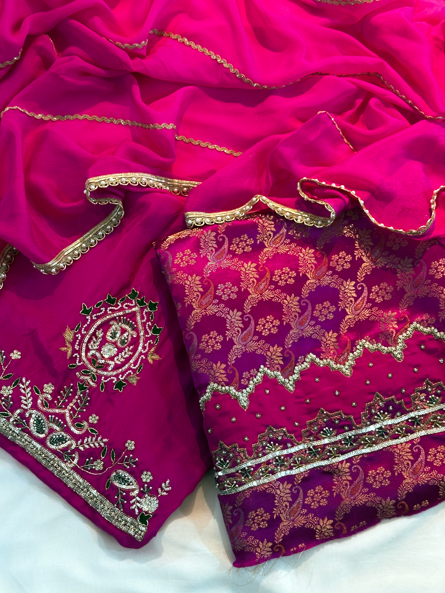 Kheen Kwaab Fabric Magenta Unstitched Suit Set