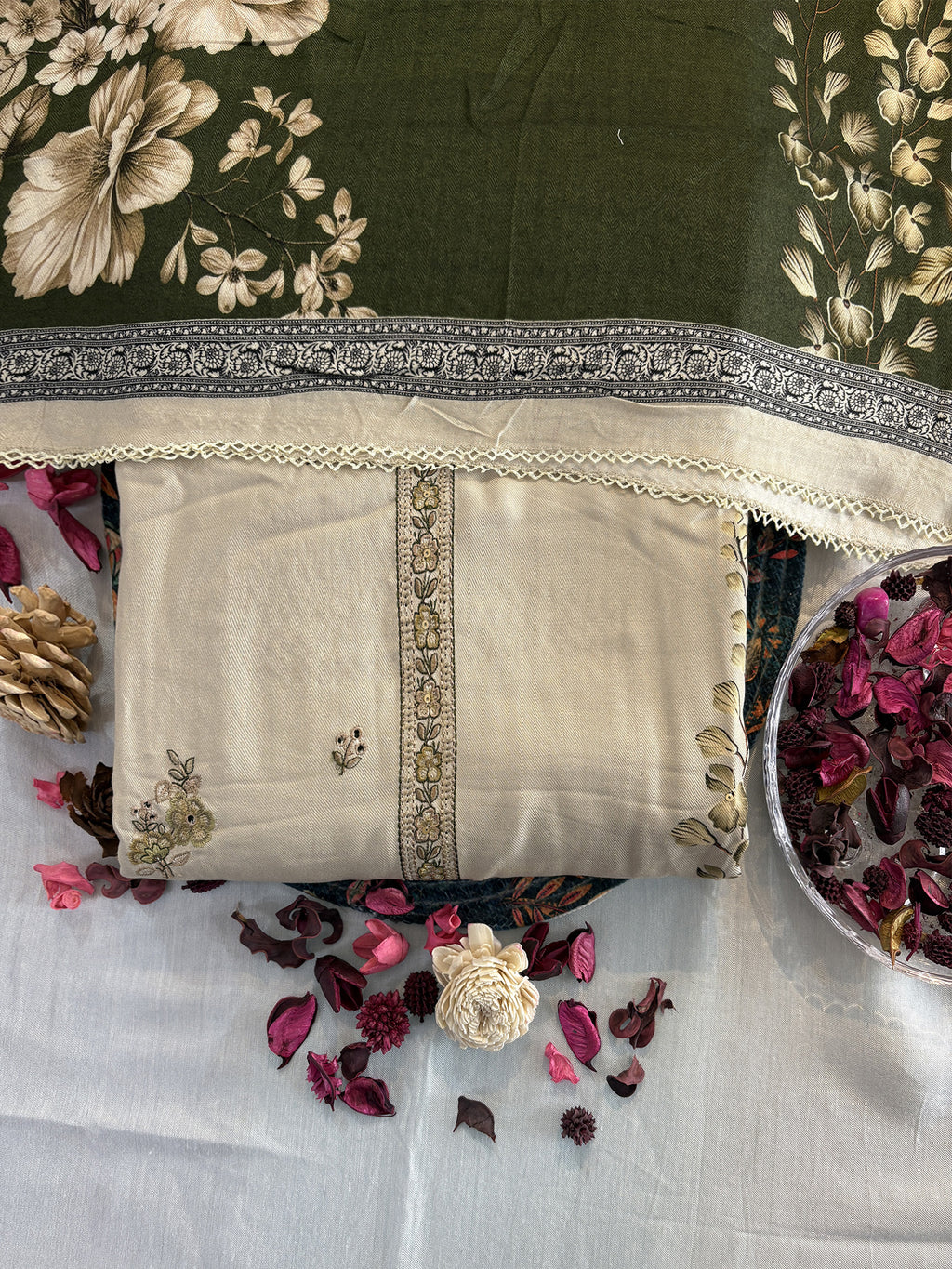 Pashmina Fabric Dual color Unstitched Suit Set