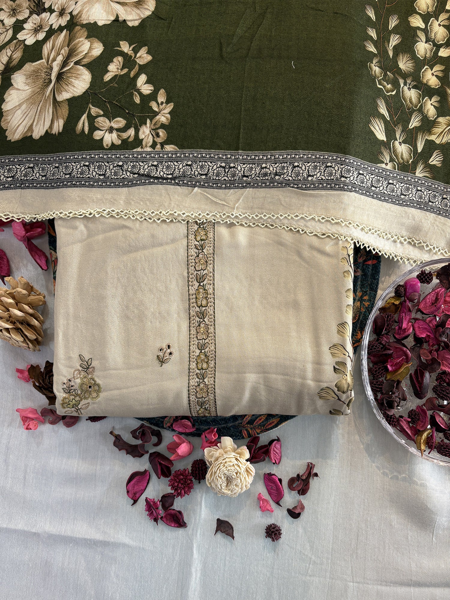 Pashmina Fabric Dual color Unstitched Suit Set