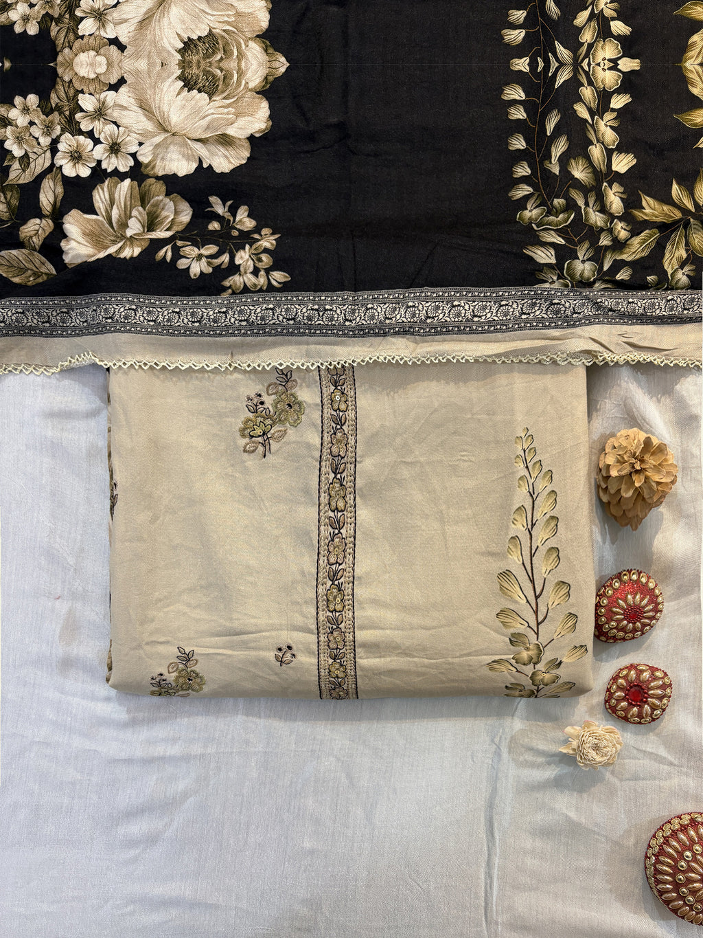 Pashmina Fabric Dual color Unstitched Suit Set