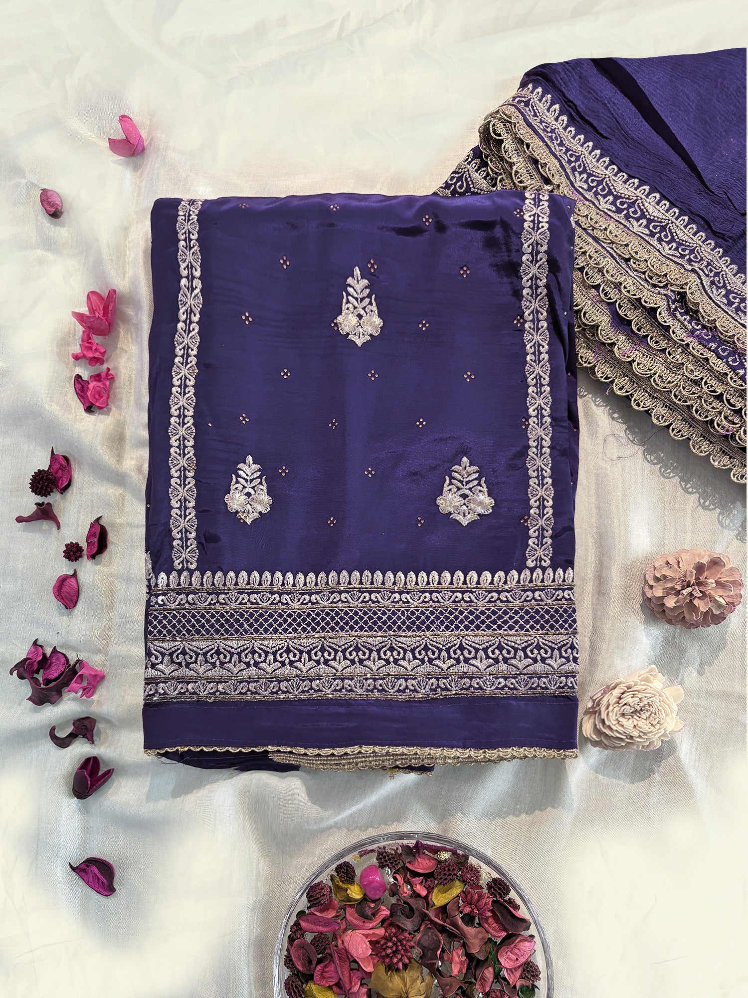 Crepe Fabric 2 colors Unstitched Suit Set