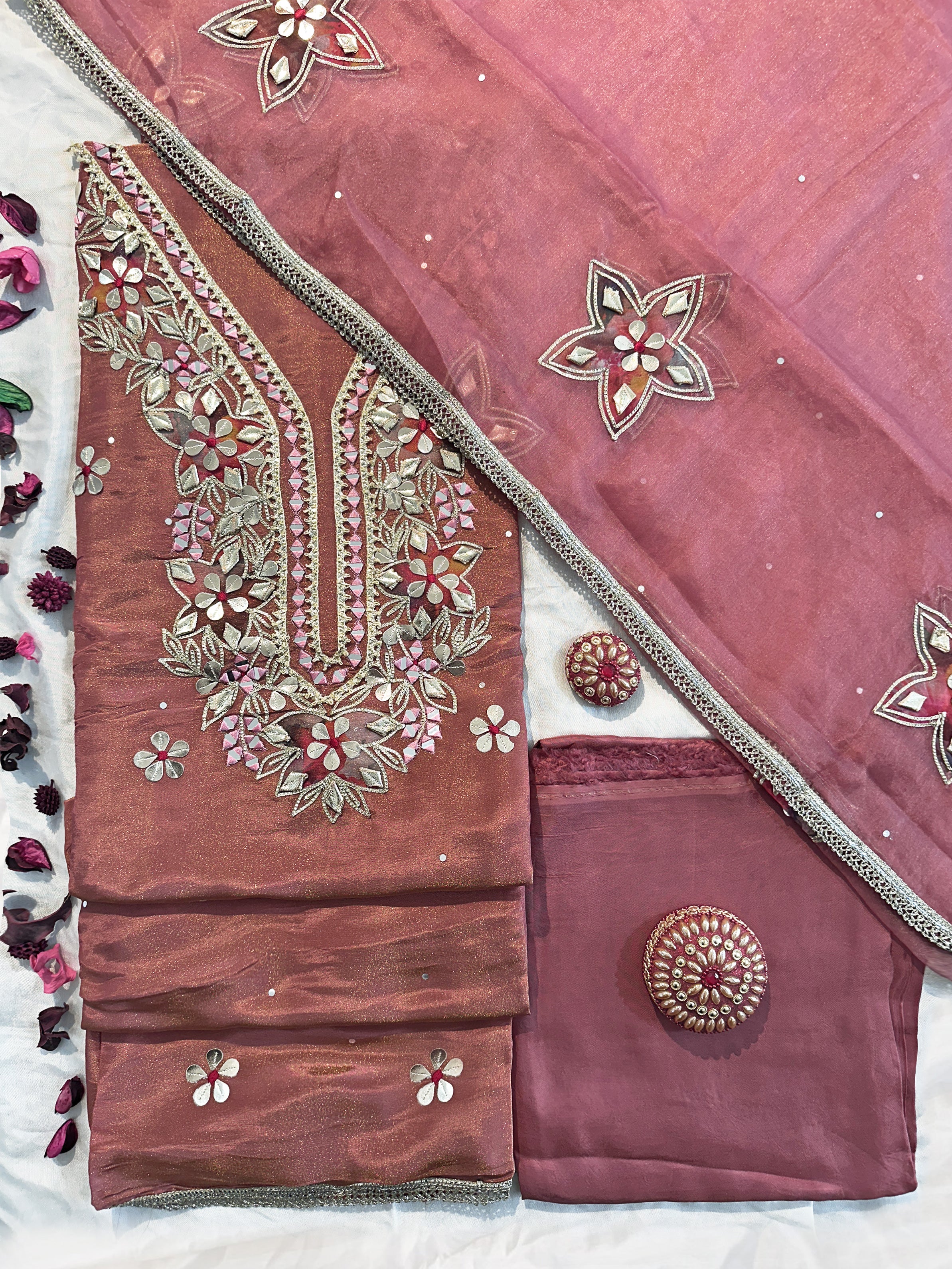 Shimmer Organza Fabric 2 Colors Unstitched Suit Set