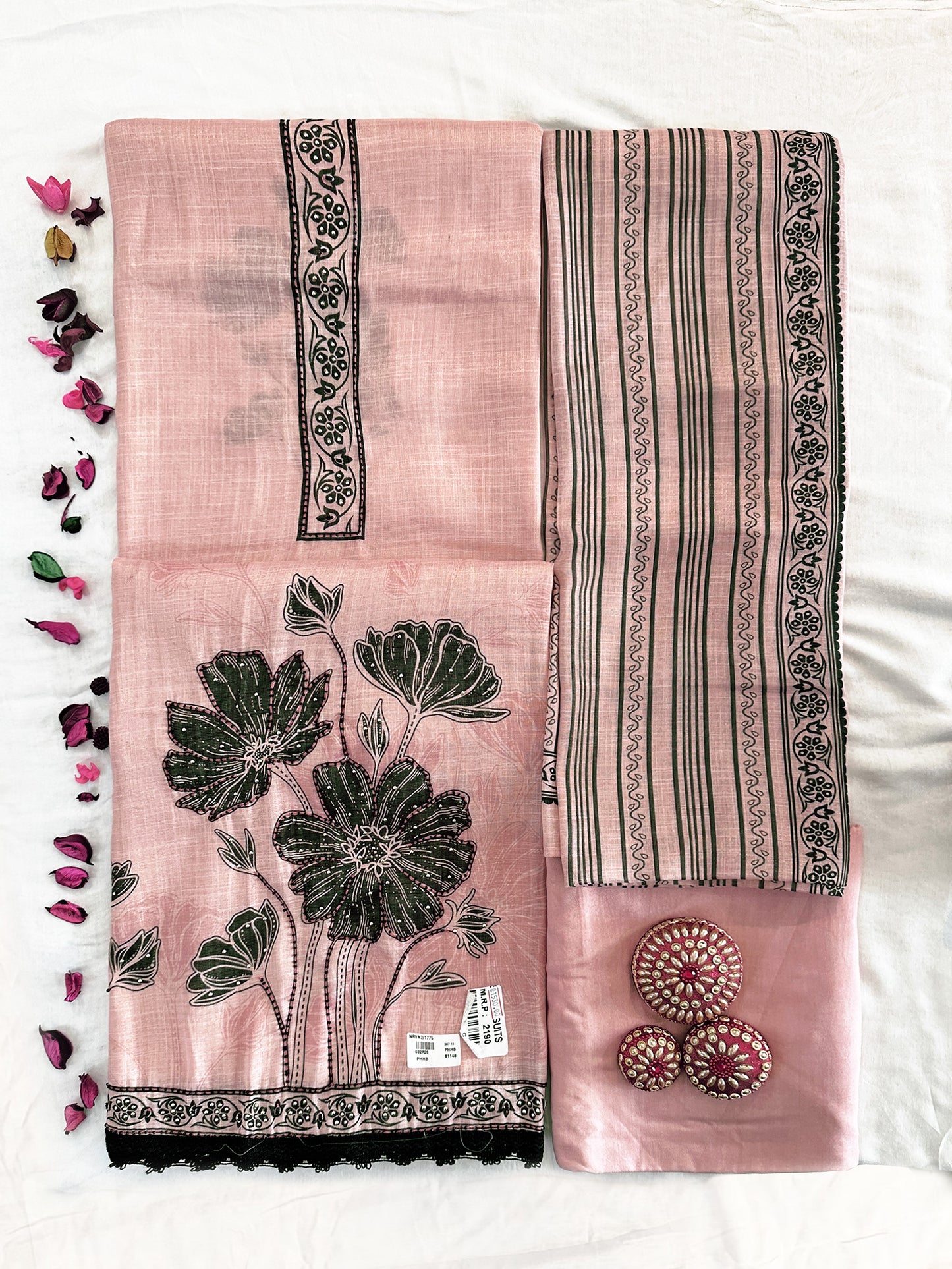 Shimmer Linen Fabric Unstitched Suit Set Peach Color