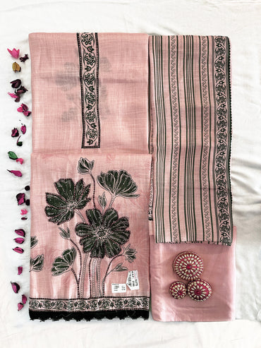 Shimmer Linen Fabric Unstitched Suit Set Peach Color