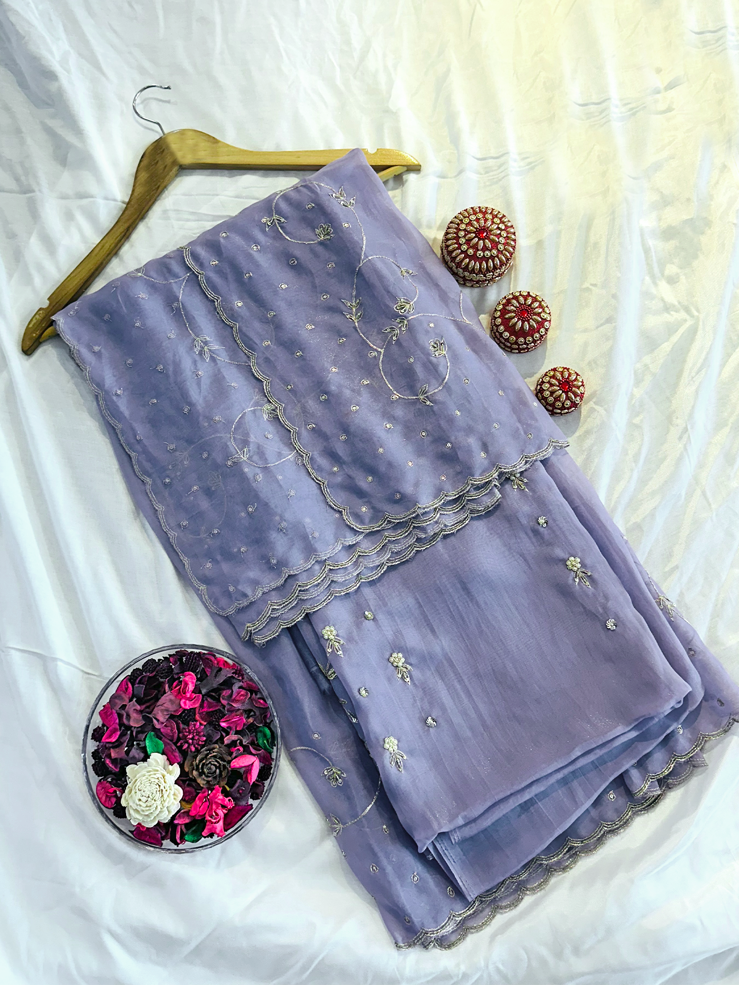 Shimmer Organza Light Purple Unstitched Suit Set