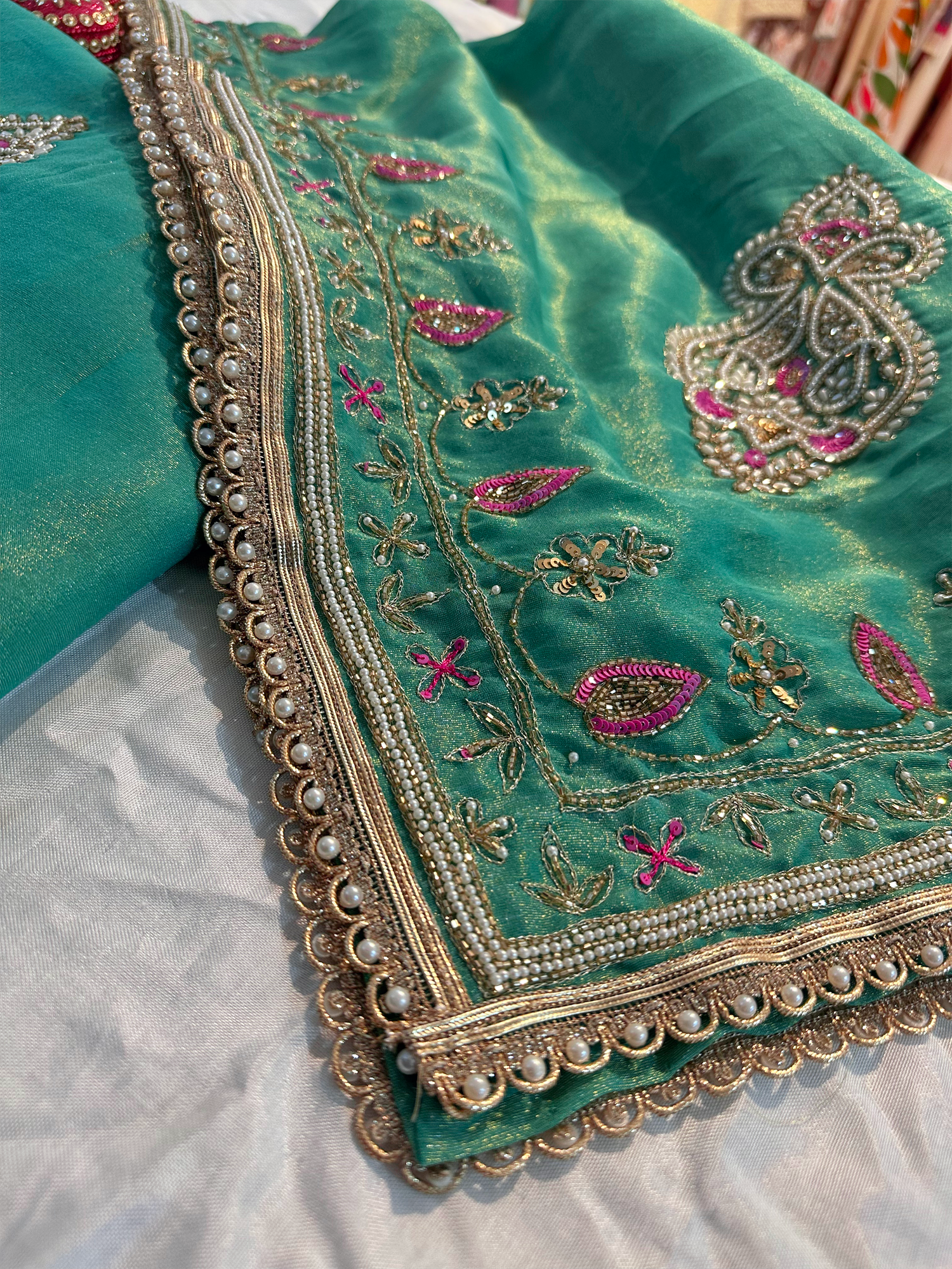 Mint Green Shimmer Fabric Unstitched Suit Set