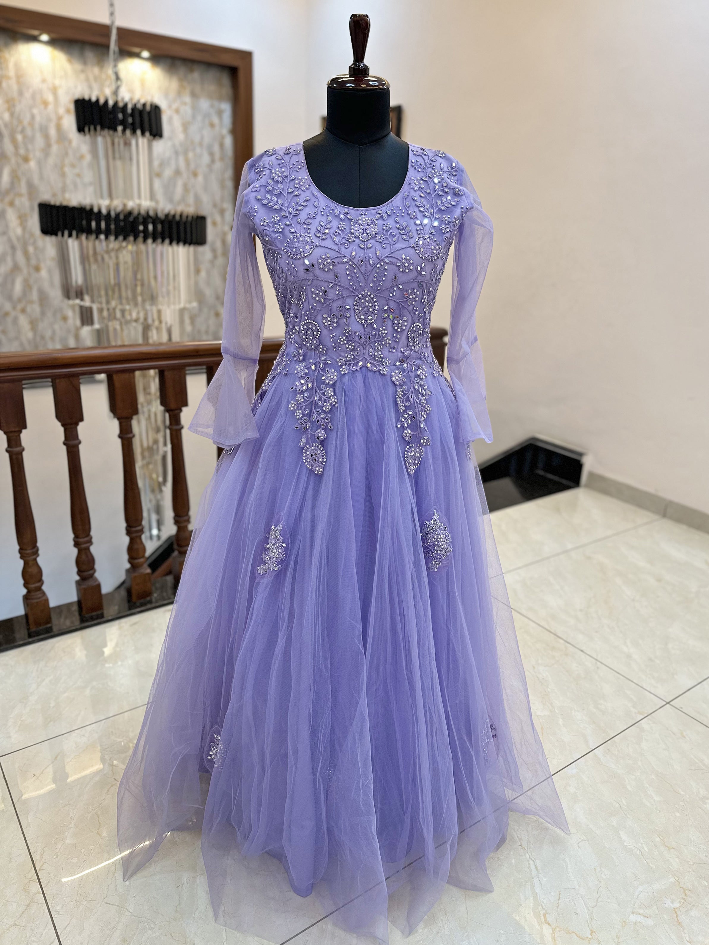 Net Fabric Gown Purple color