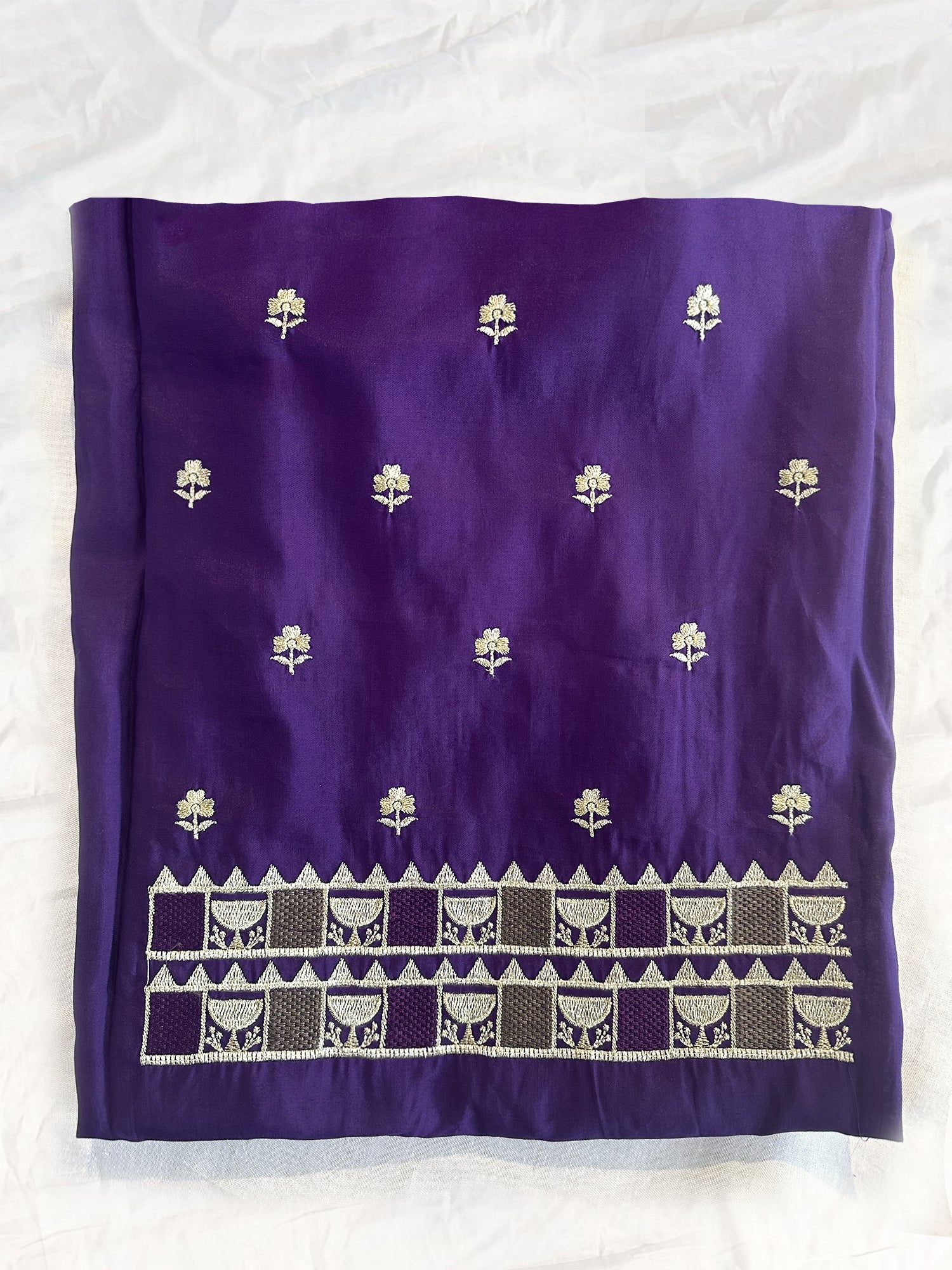 Crepe Fabric Unstitched Suit Set Purple and Green