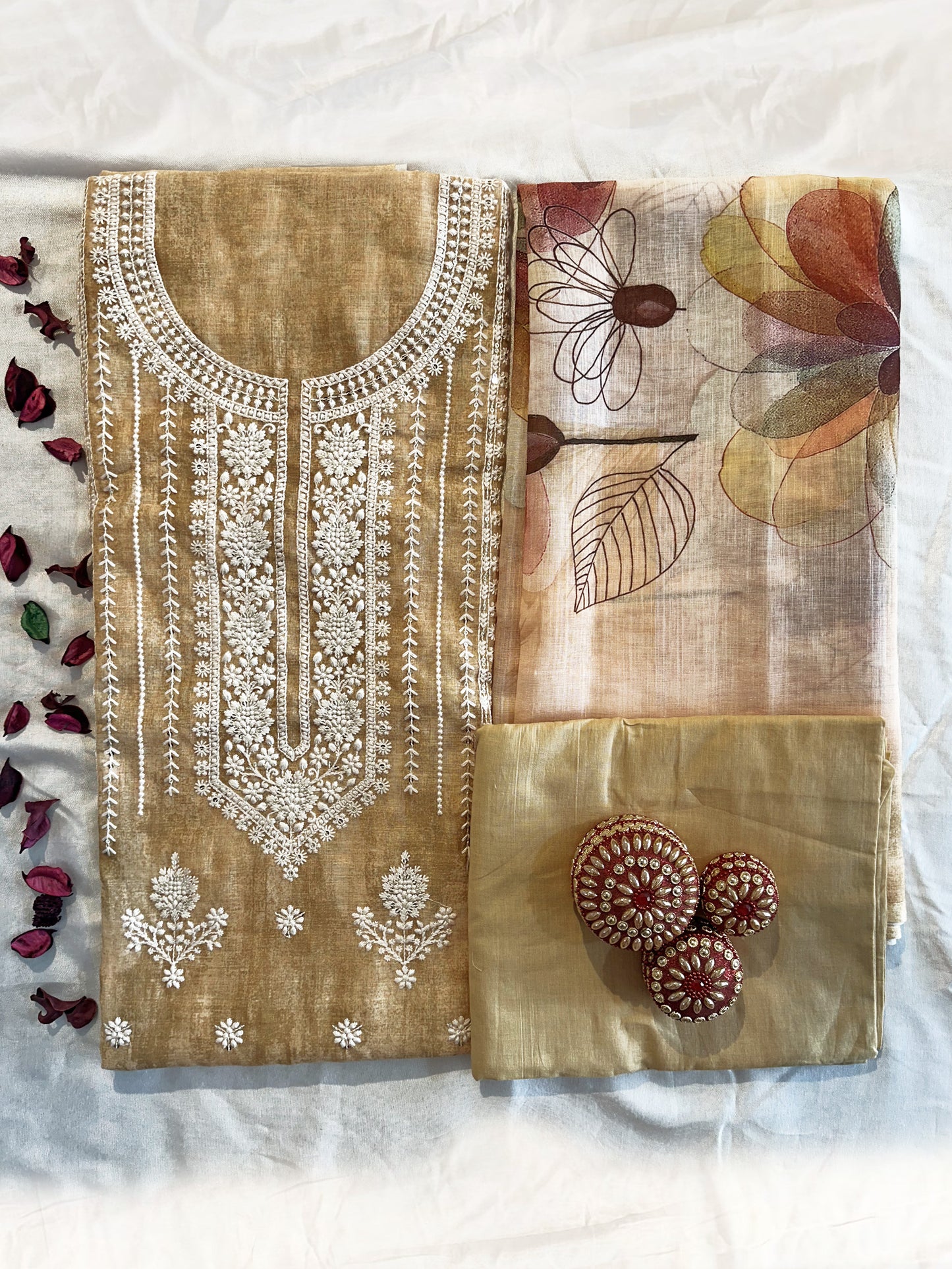 Linen Cotton Unstitched Suit Set Pista Green, Pink, Beige