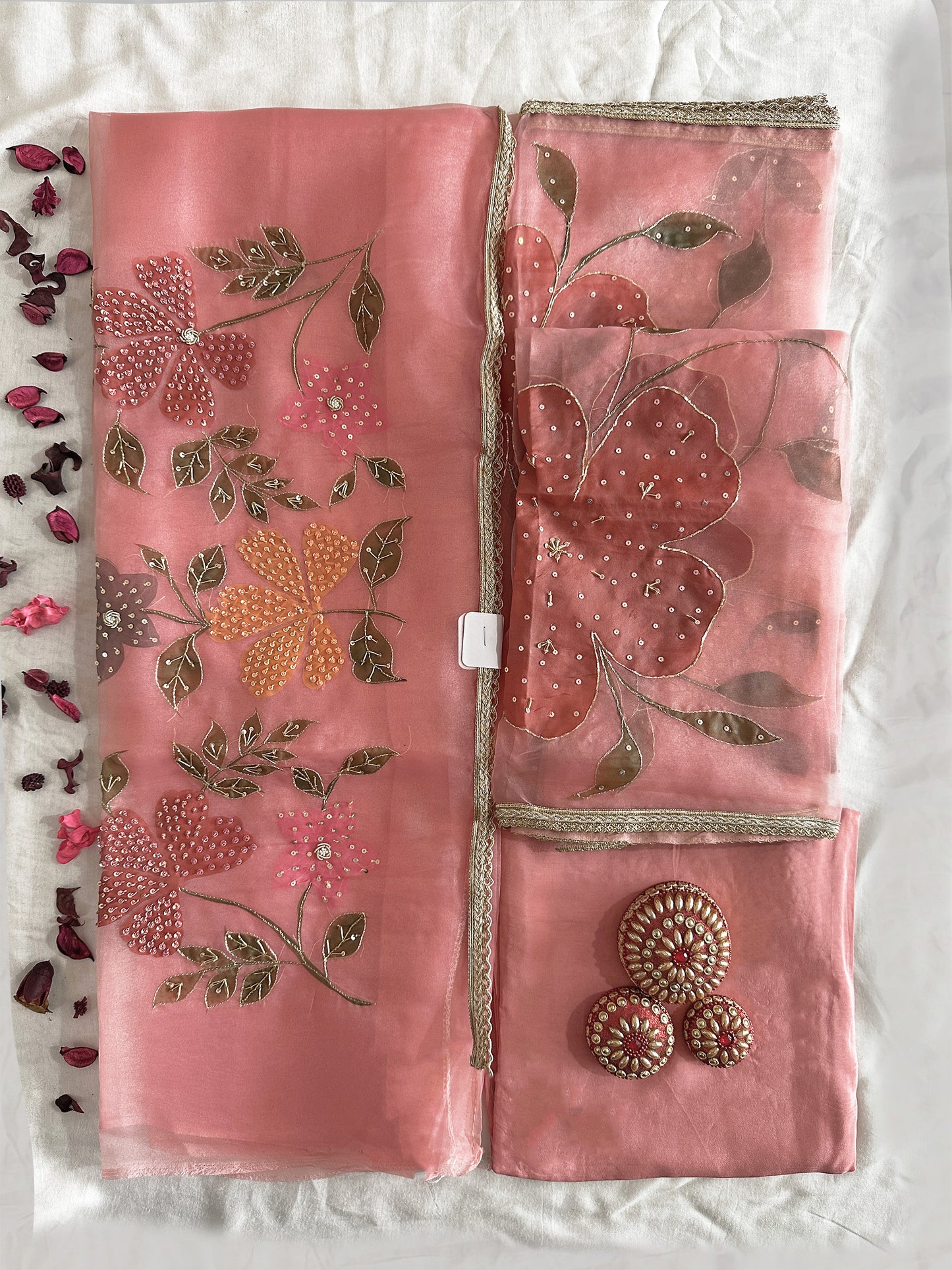 Sasha Fabric Unstitched Suit Set Peach and Sky Blue Color