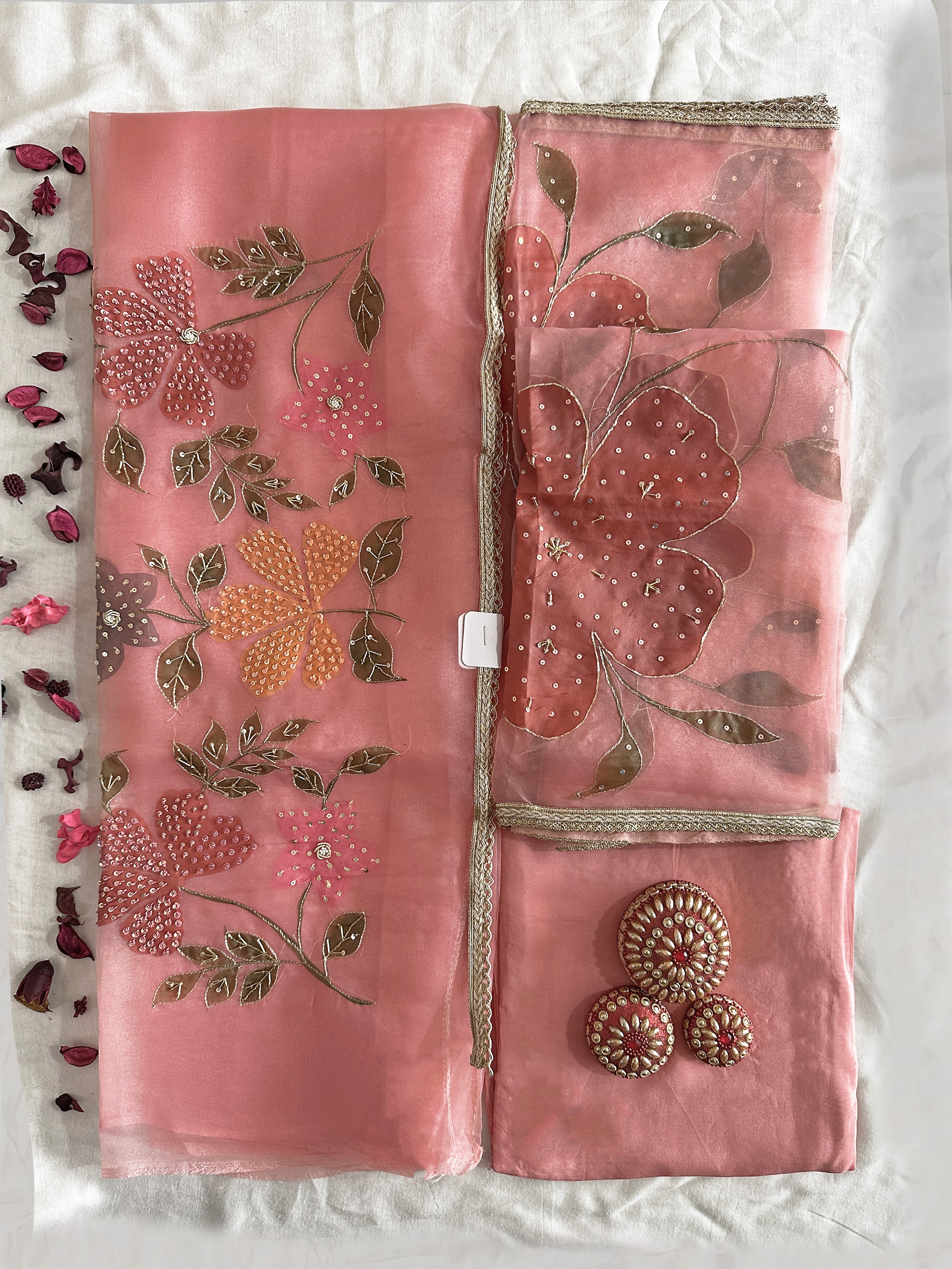 Sasha Fabric Peach and Sky Blue Color Unstitched Suit Set