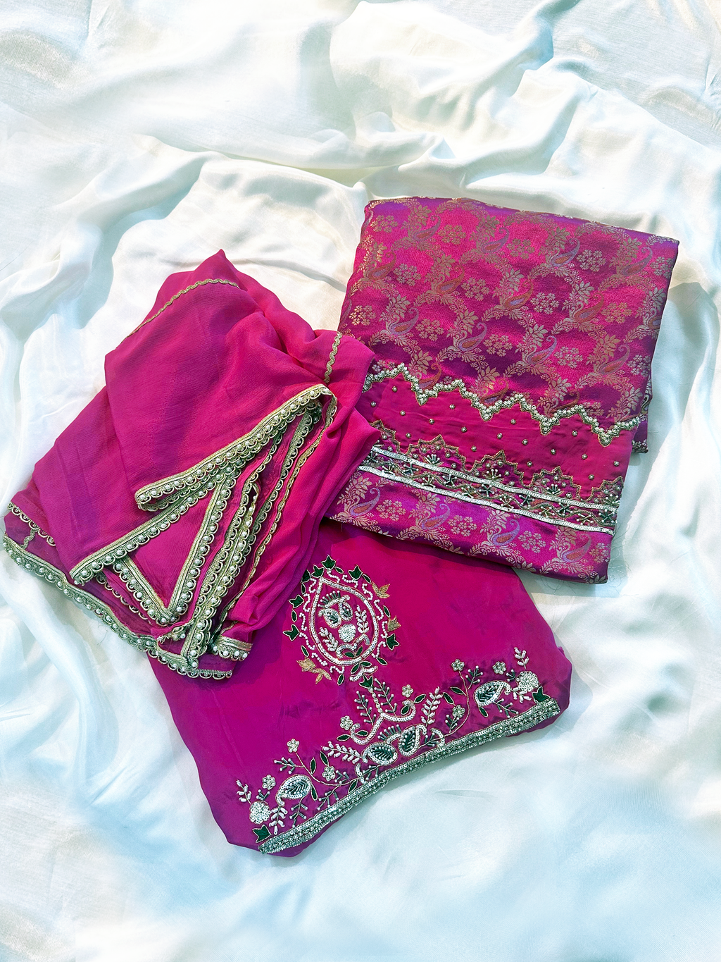 Kheen Kwaab Fabric Magenta Unstitched Suit Set
