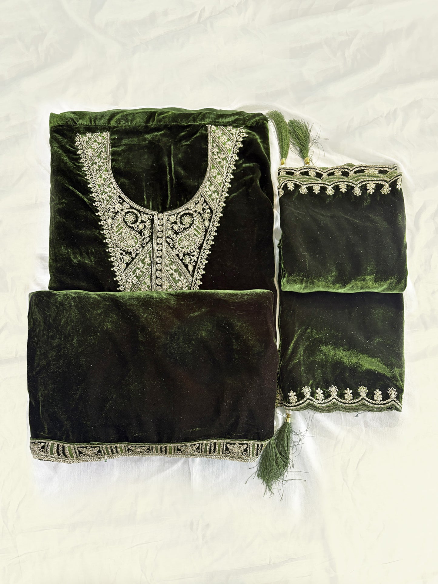 Velvet Fabric  Unstitched Suit Set Purple/Wine/Green/Maroon/Pink
