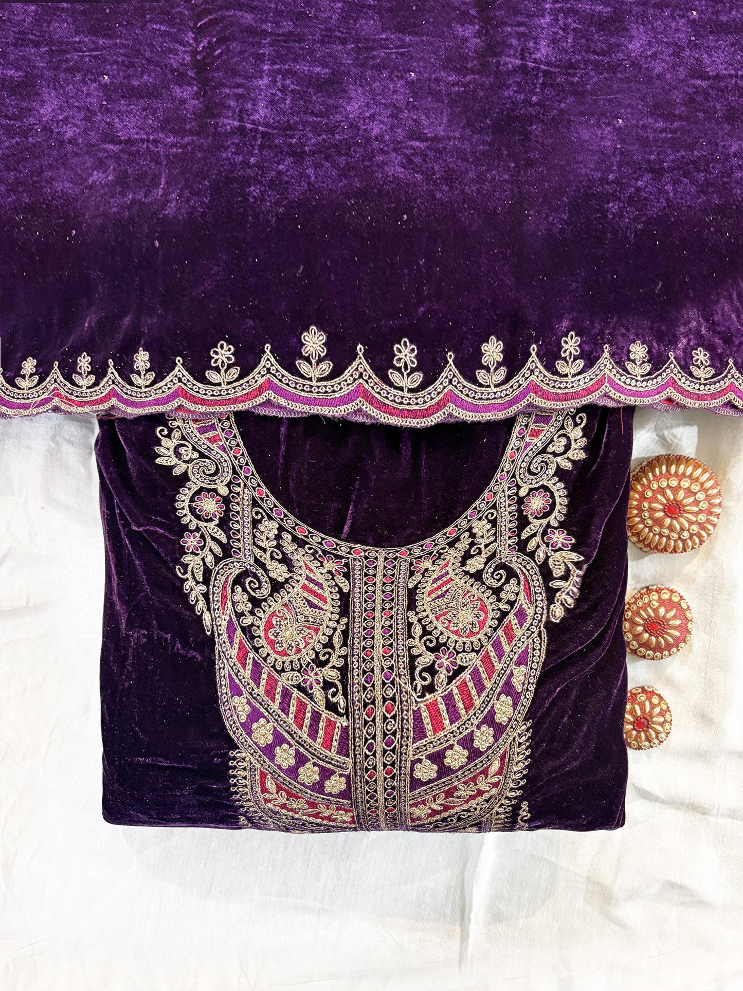 Velvet Fabric  Unstitched Suit Set Purple/Wine/Green/Maroon/Pink