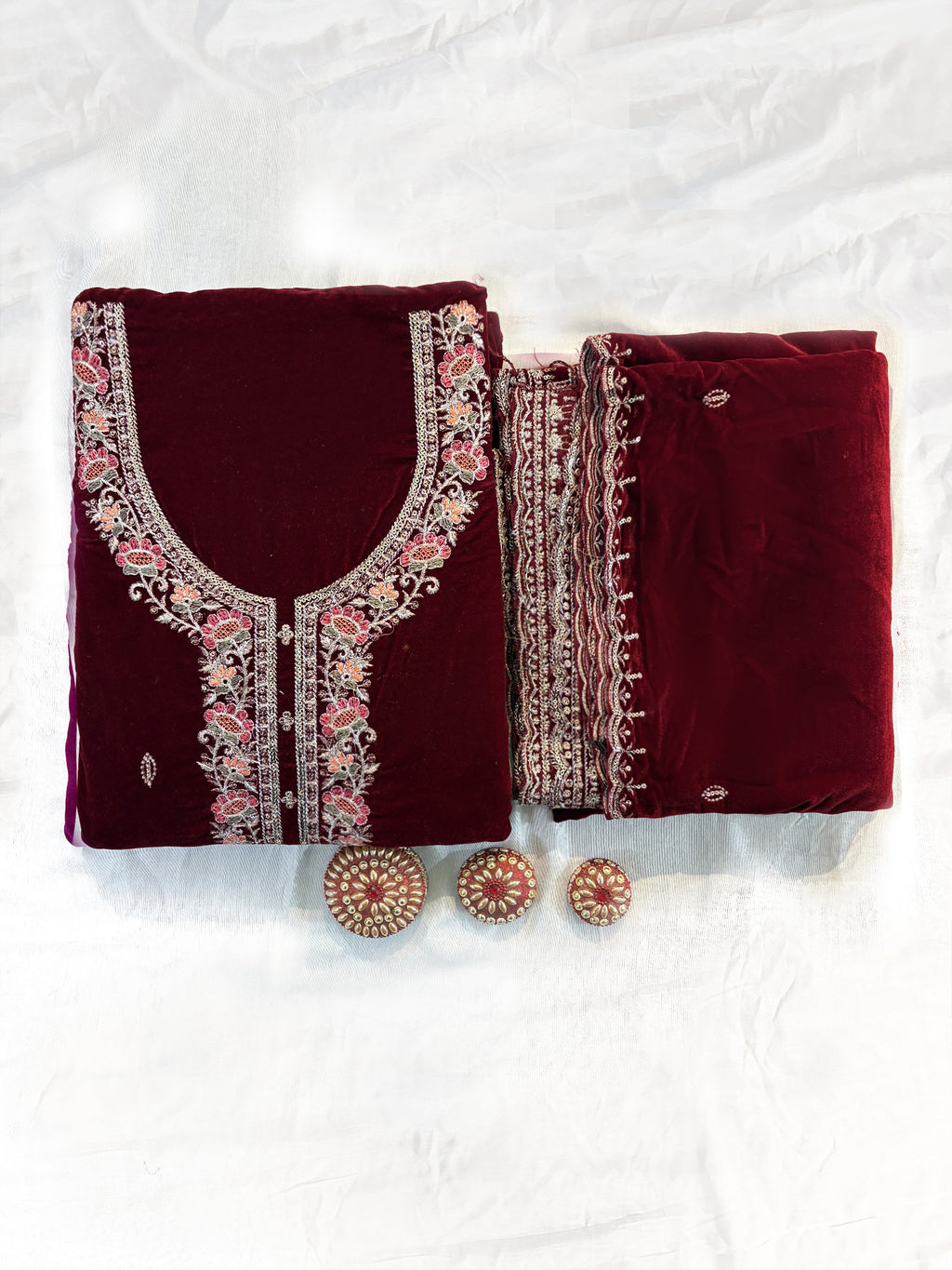 Velvet Fabric Various colors Unstitched Suit Set