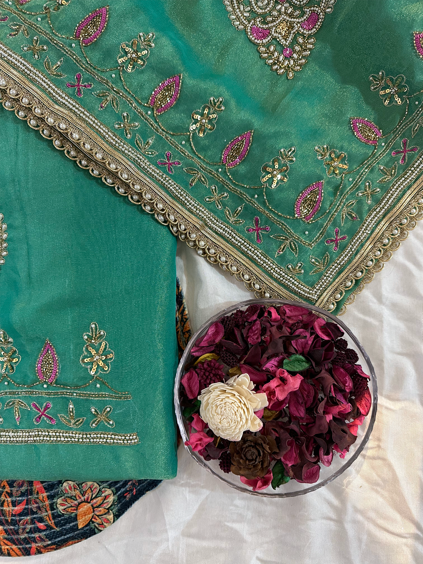 Mint Green Shimmer Fabric Unstitched Suit Set