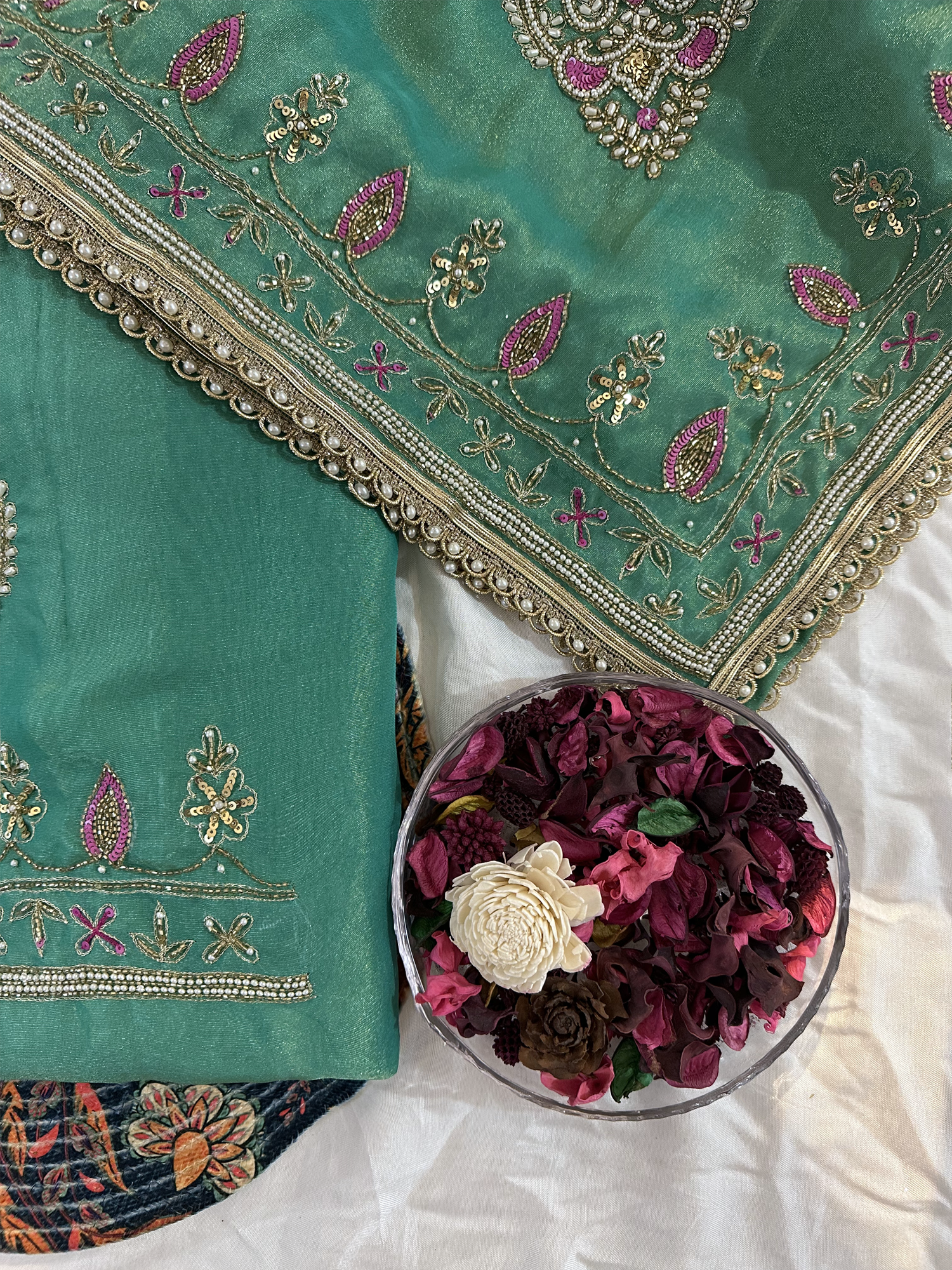 Mint Green Shimmer Fabric Unstitched Suit Set