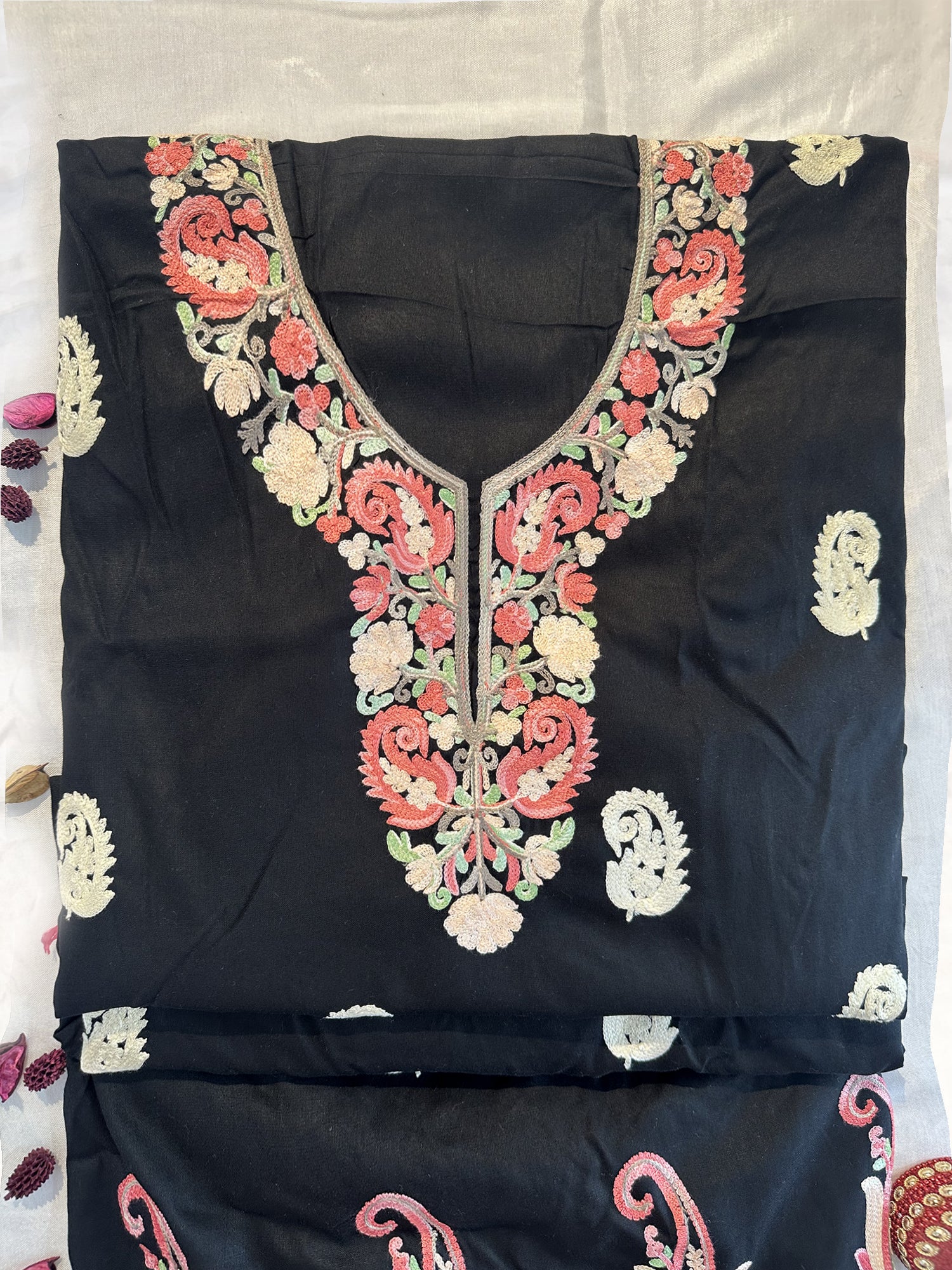 Rayon Cotton Fabric Unstitched Suit Set 4 Colors (Kashmiri)