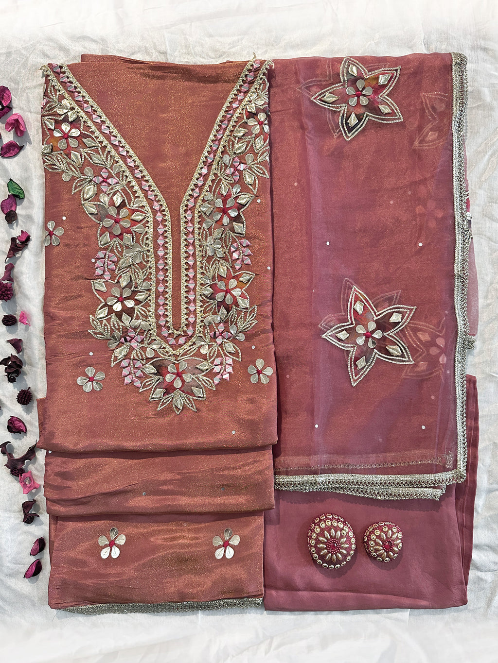 Shimmer Organza Fabric 2 Colors Unstitched Suit Set