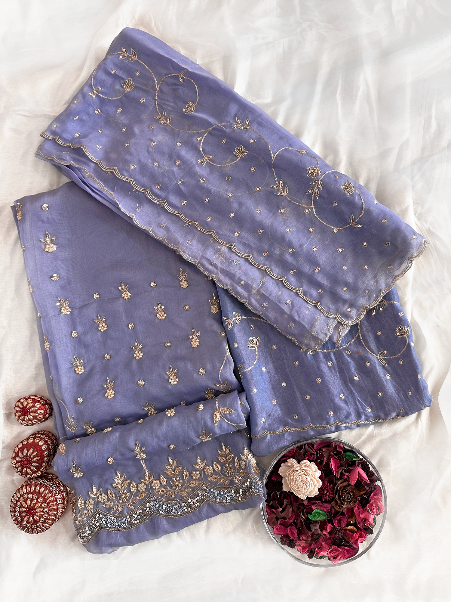 Shimmer Organza Light Purple Unstitched Suit Set