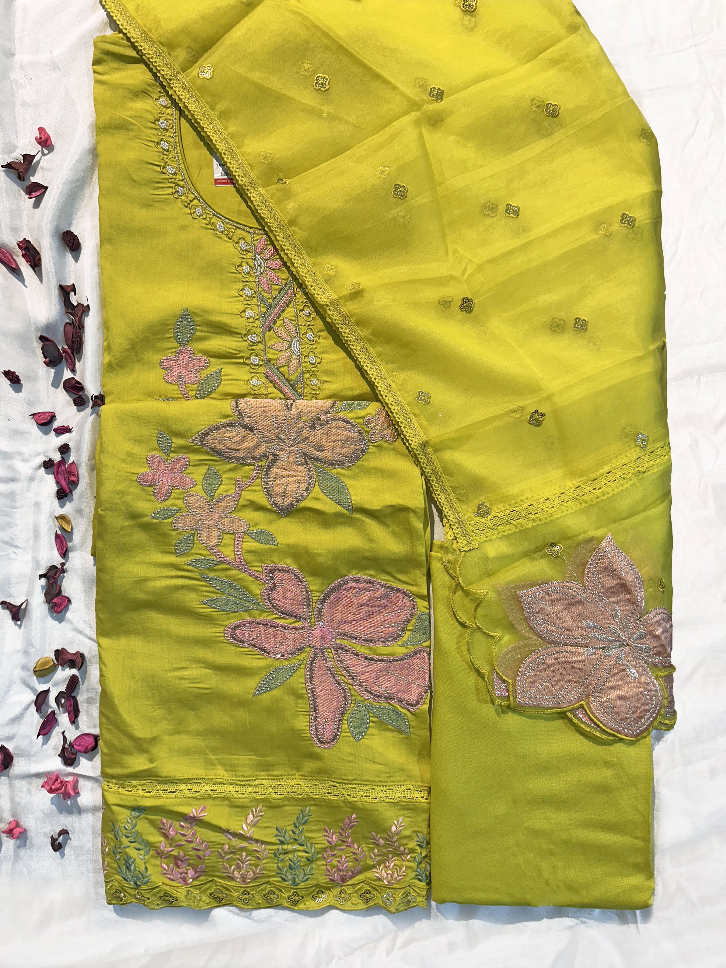Muslin Fabric Unstitched Suit Set Neon Color