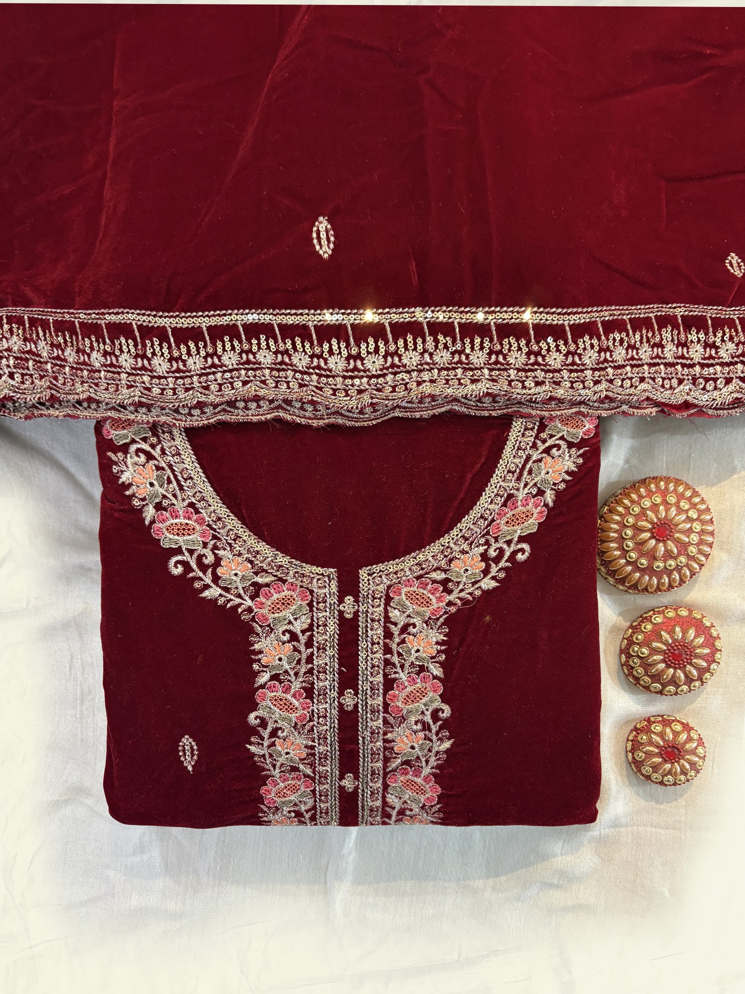 Velvet Fabric Various colors Unstitched Suit Set