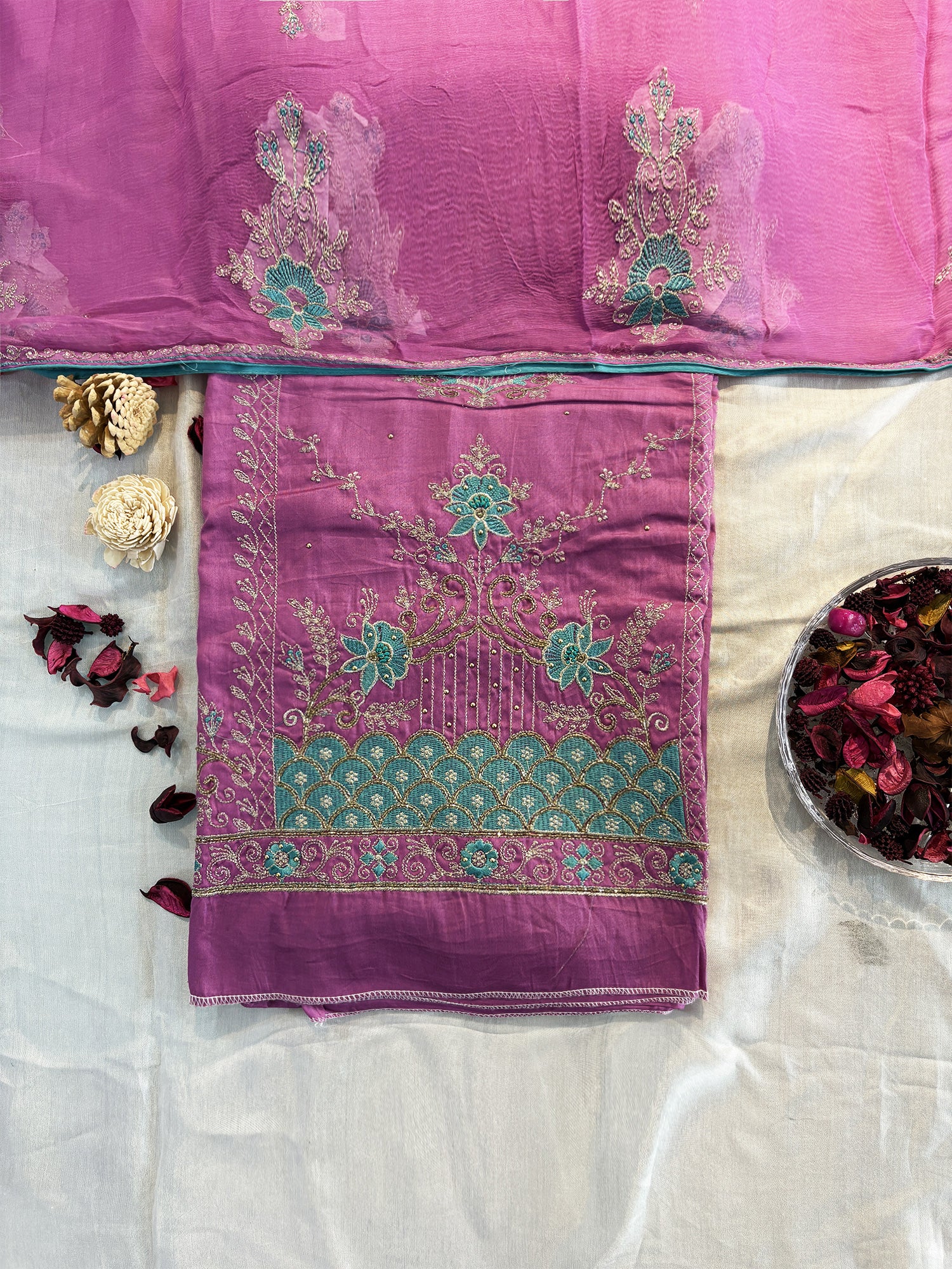 Jam Cotton Purple Color Unstitched Suit