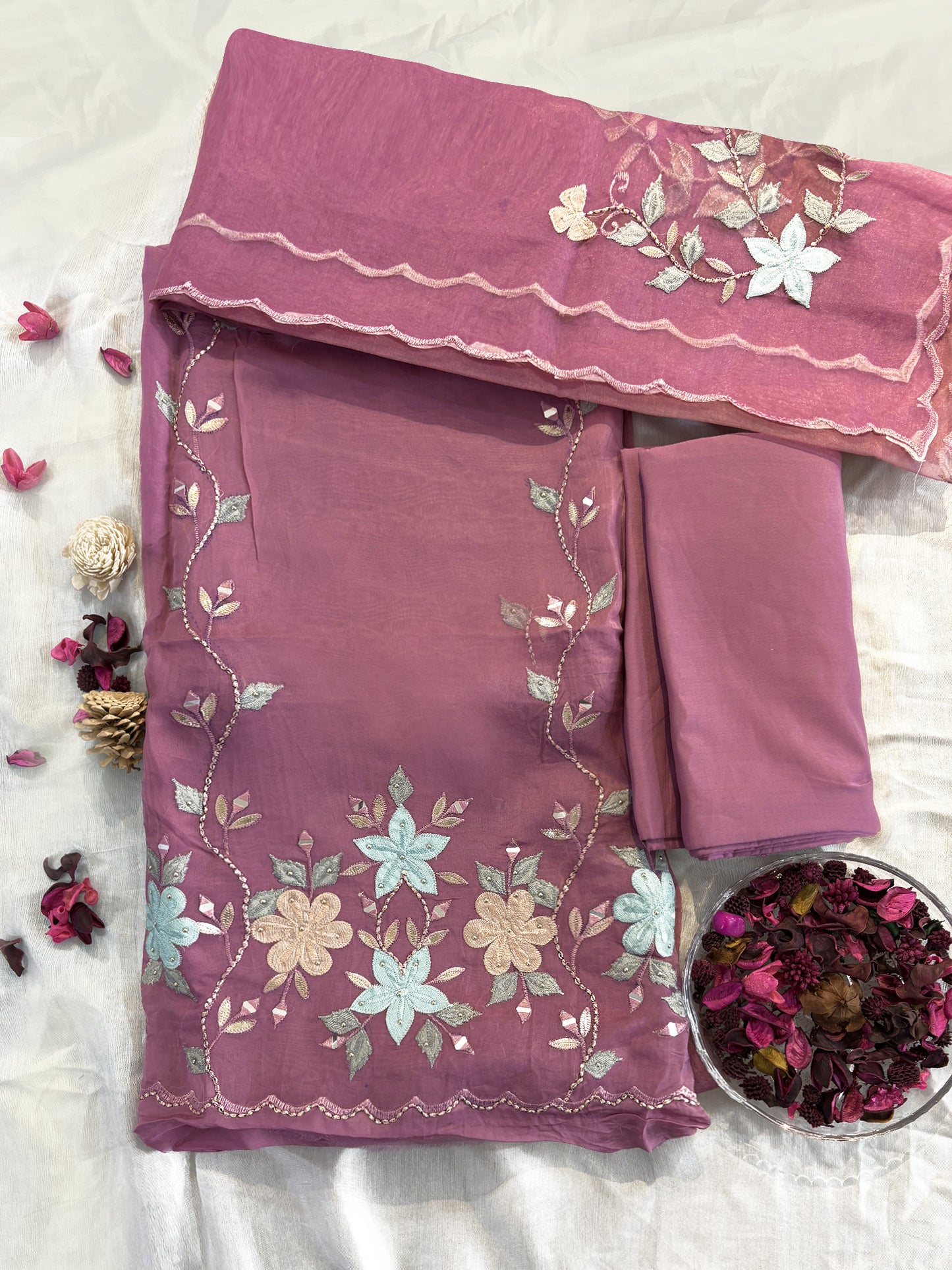 Viscose Organza Unstitched Suit Set | Onion & Parrot Green