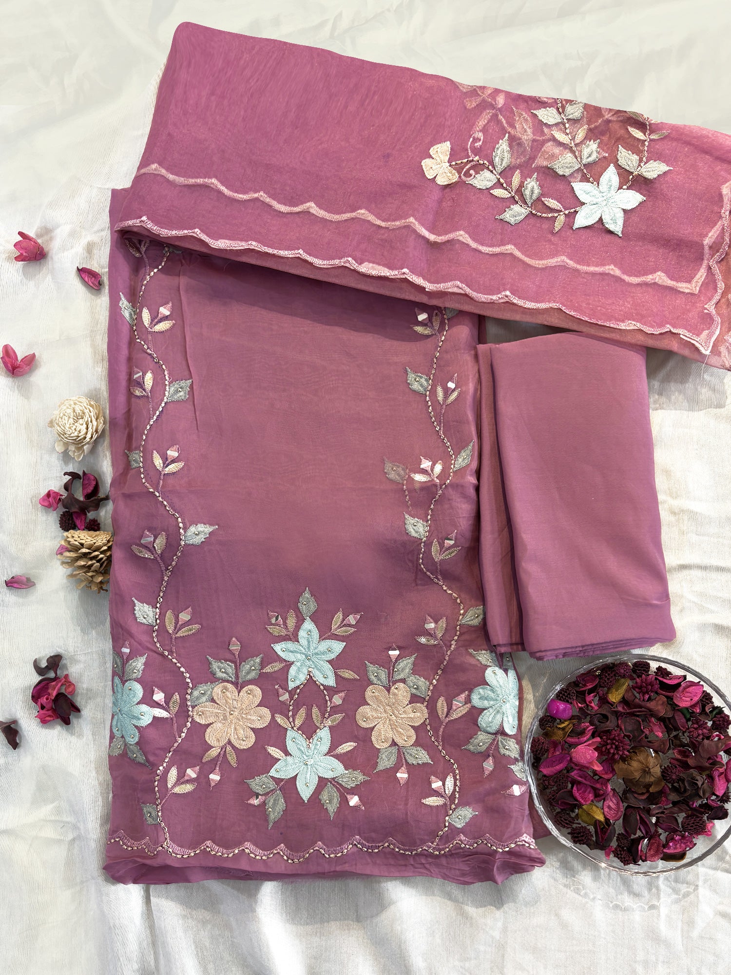 Viscose Organza 2 Colors Unstitched Suit Set