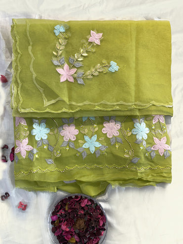 Viscose Organza Unstitched Suit Set | Onion & Parrot Green