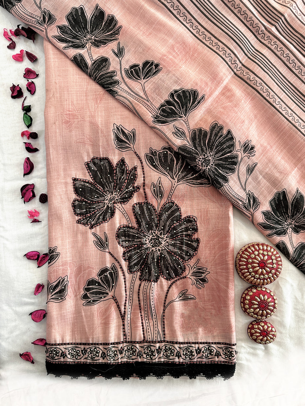 Shimmer Linen Fabric Peach Color Unstitched Suit Set