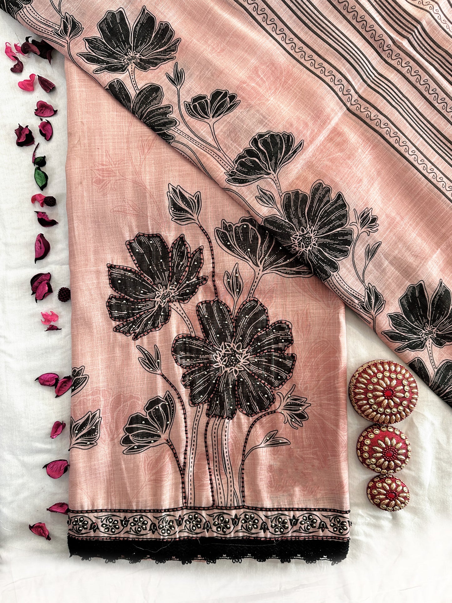 Shimmer Linen Fabric Unstitched Suit Set Peach Color