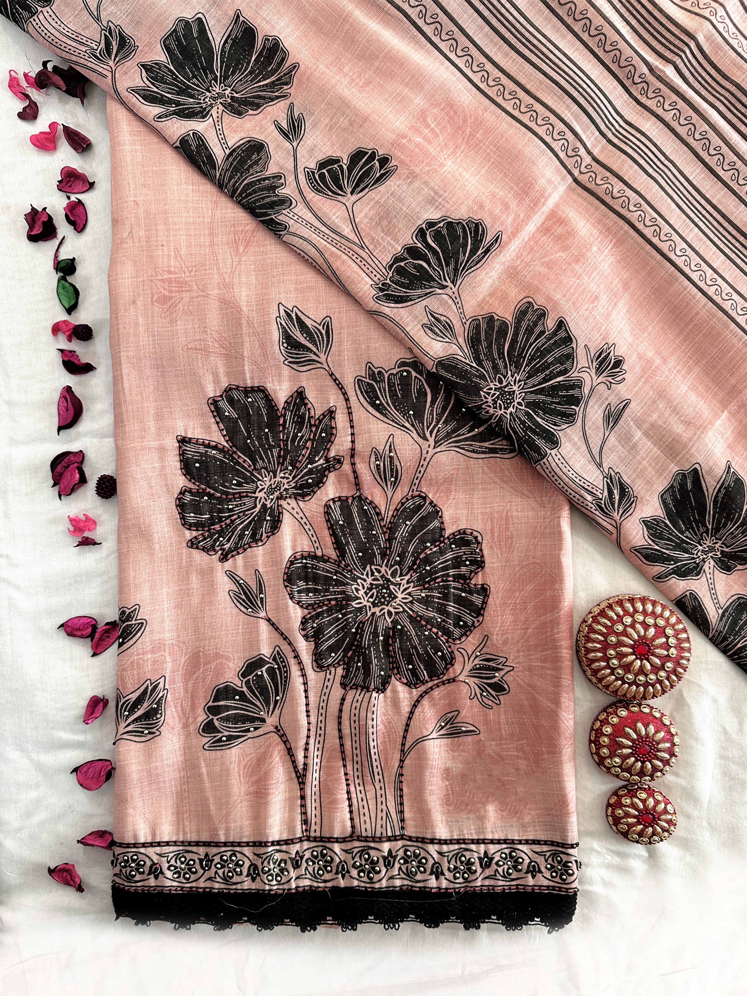 Shimmer Linen Fabric Peach Color Unstitched Suit Set