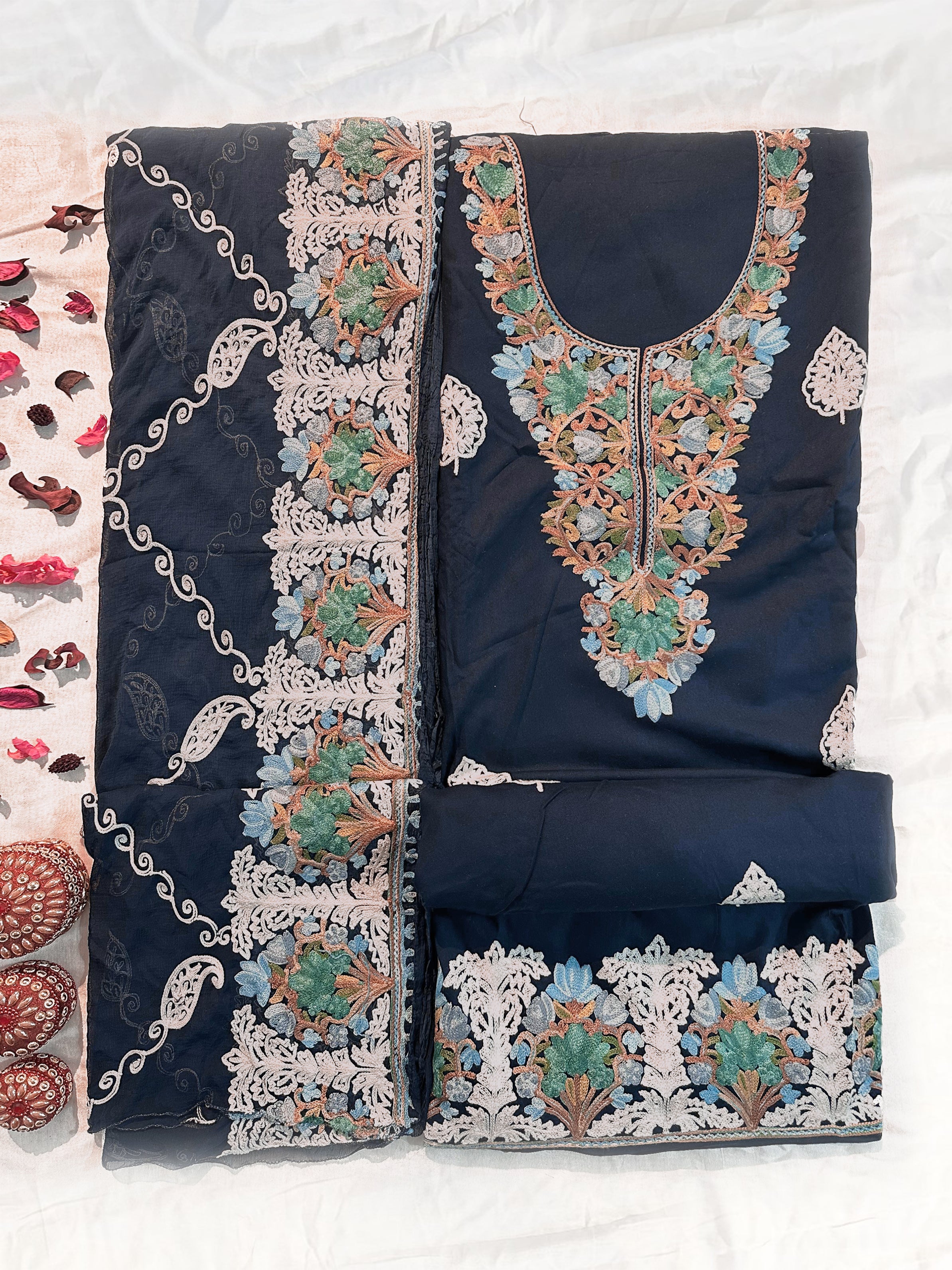 Rayon Cotton Fabric Unstitched Suit Set 4 Colors (Kashmiri)