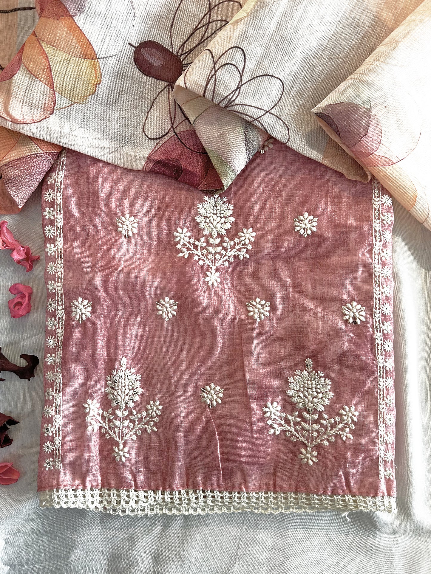 Linen Cotton Unstitched Suit Set Pista Green, Pink, Beige