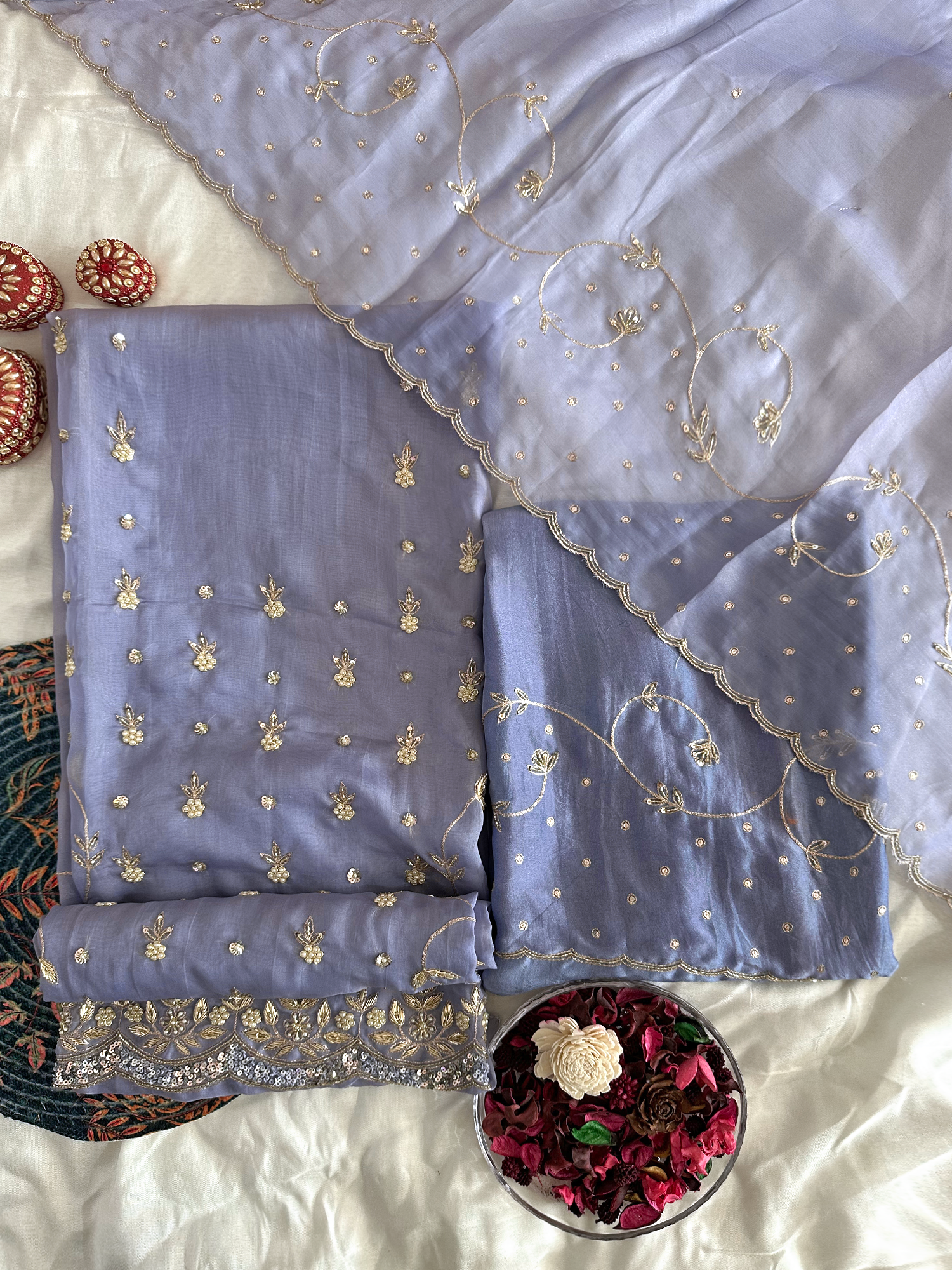 Shimmer Organza Light Purple Unstitched Suit Set