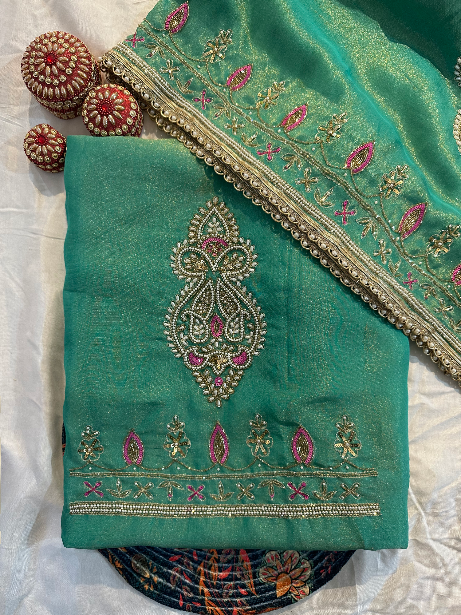Mint Green Shimmer Fabric Unstitched Suit Set