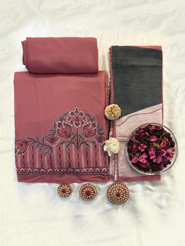 Pashmina Unstitched Winter Suit Set with Elegant Machine Embroidery & Printed