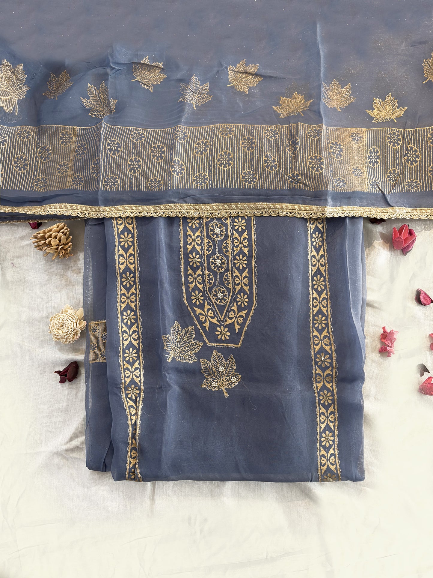 Viscose Organza Unstitched Suit Set |  Blue