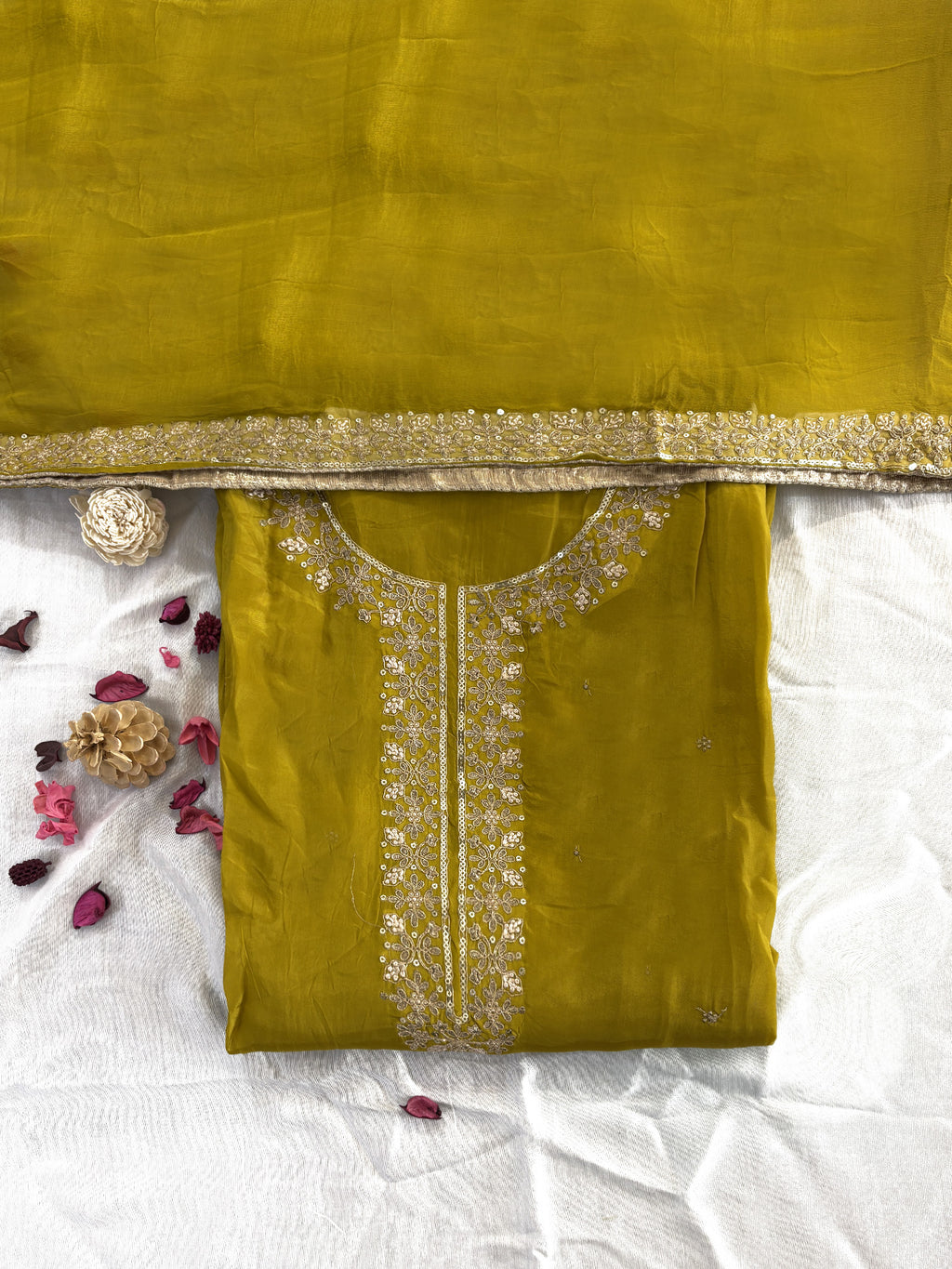 Opada Silk Mehndi Color Unstitched Suit Set