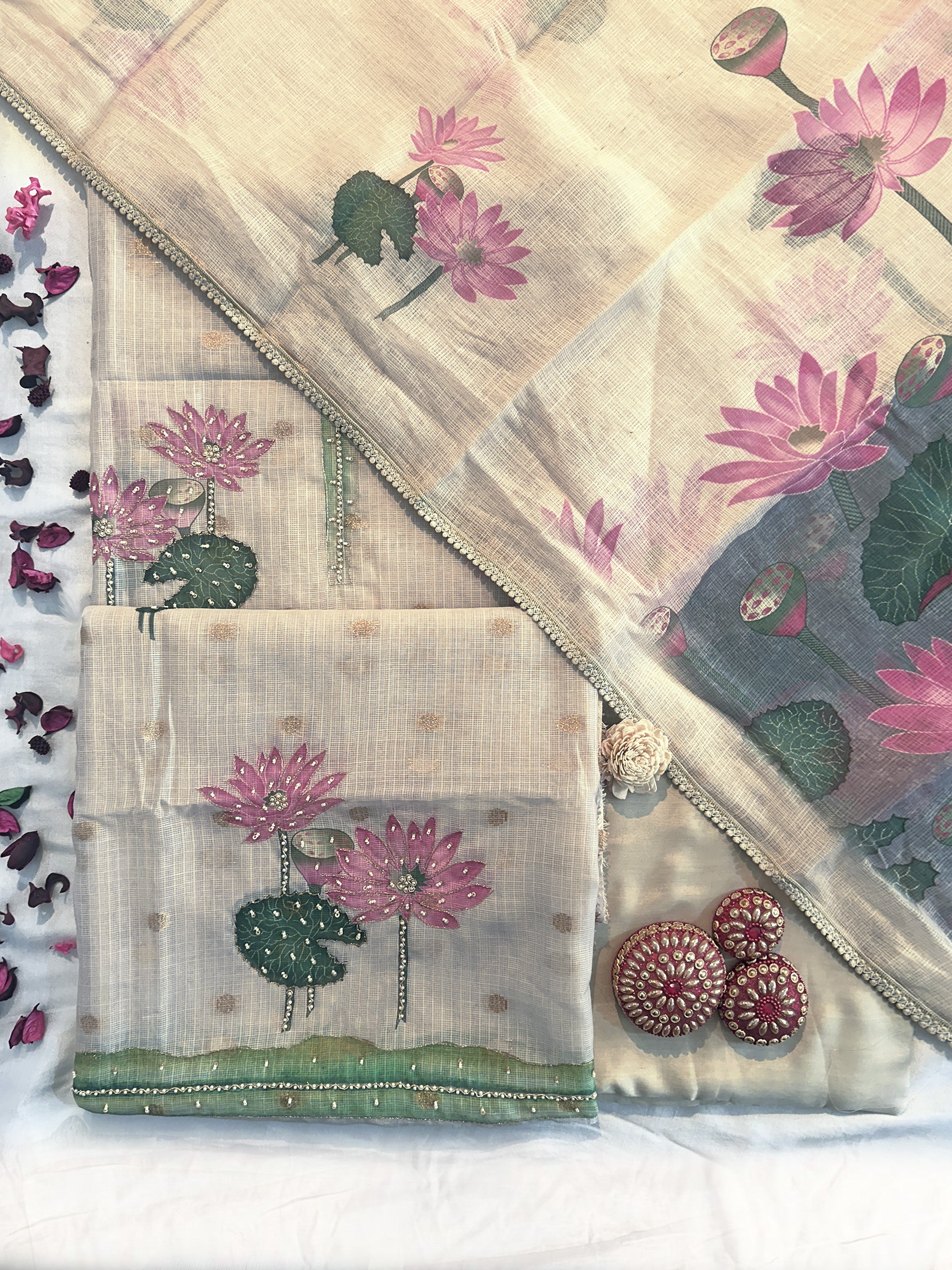 Kota Doria Unstitched Suit Set Beige Color