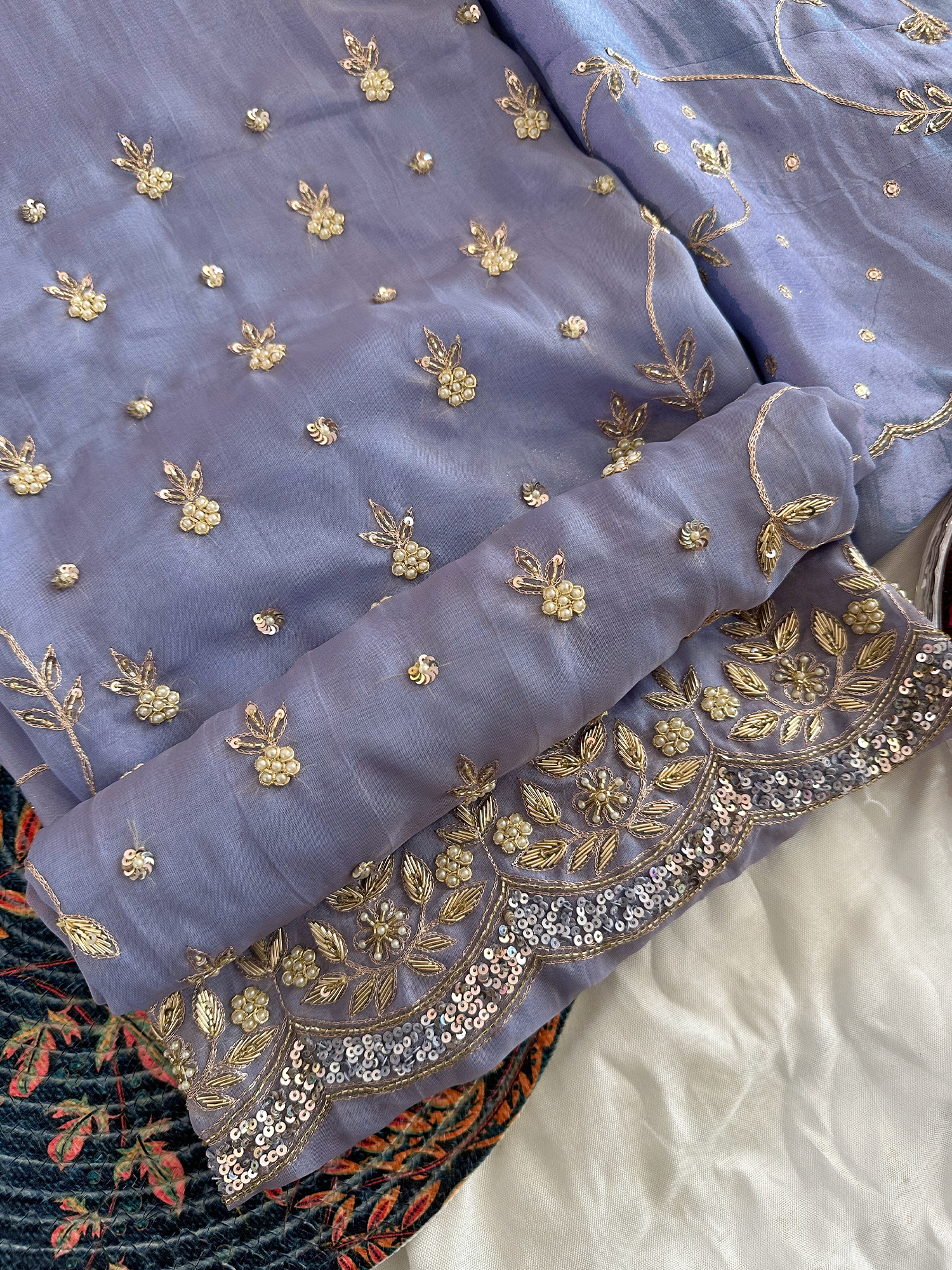 Shimmer Organza Light Purple Unstitched Suit Set