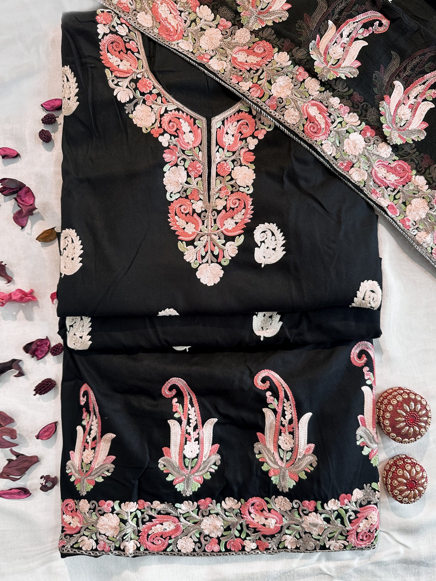 Rayon Cotton Fabric Unstitched Suit Set 4 Colors (Kashmiri)