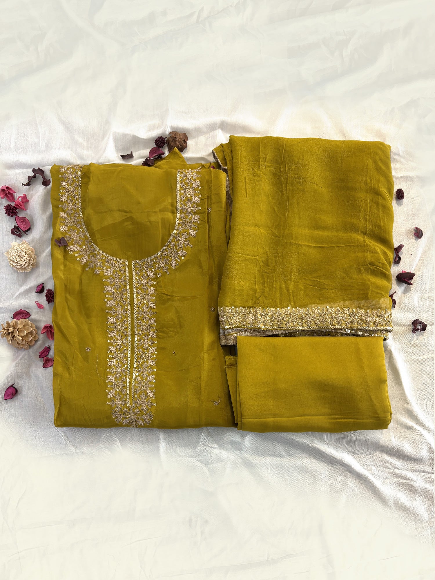 Opada Silk Mehndi Color Unstitched Suit Set