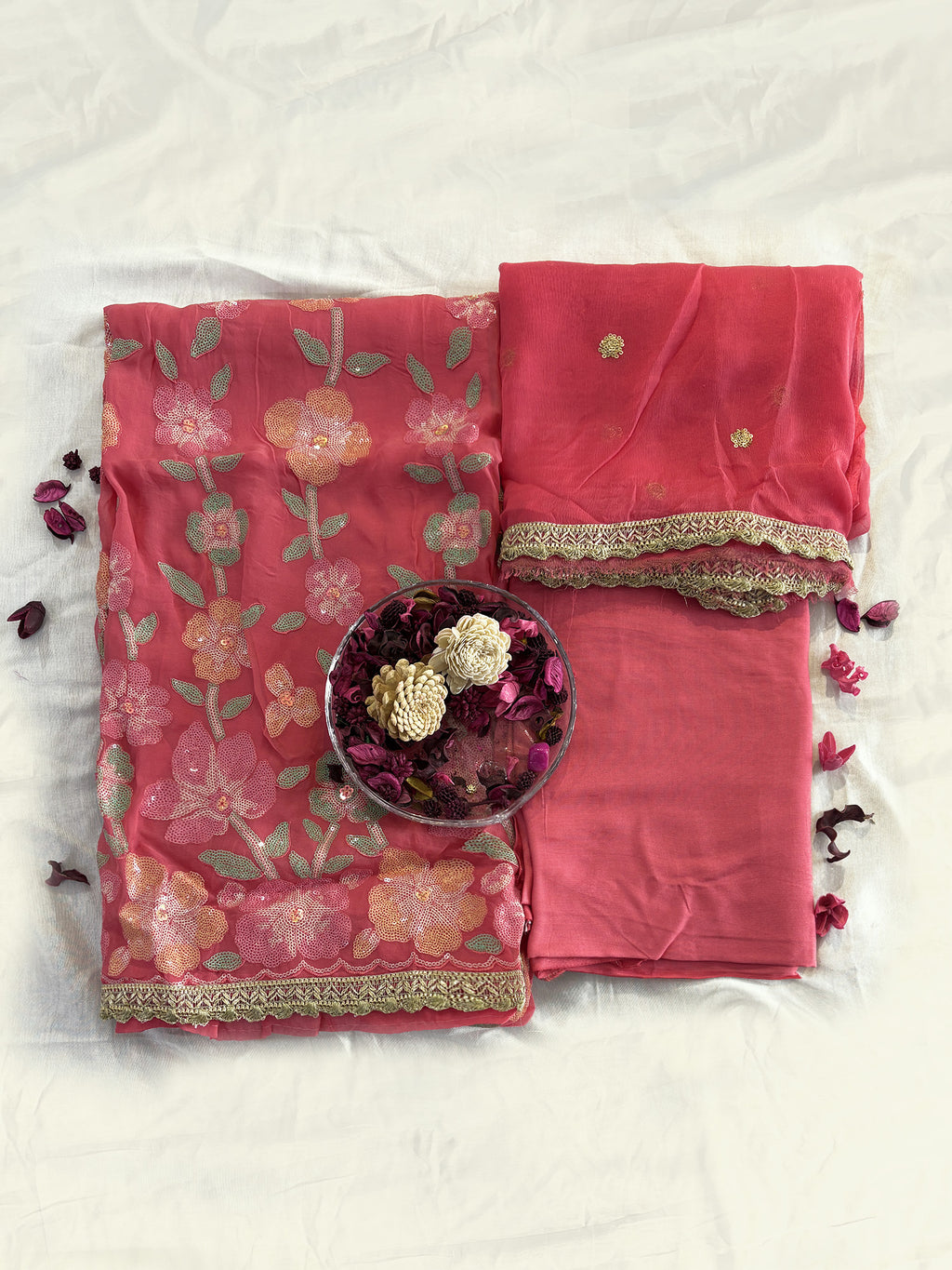 Viscose Organza Peach Color Unstitched Suit Set