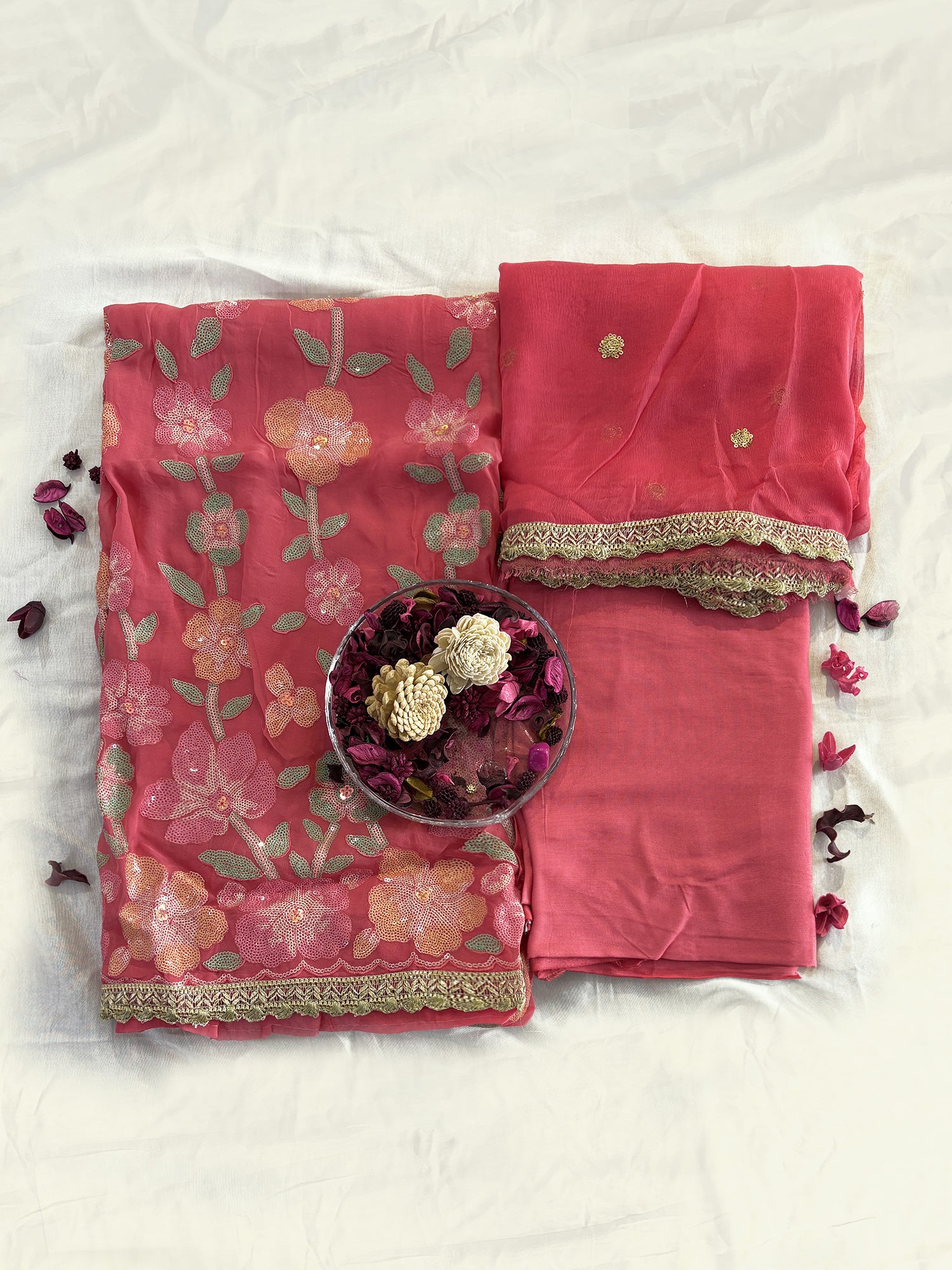 Viscose Organza Peach Color Unstitched Suit Set