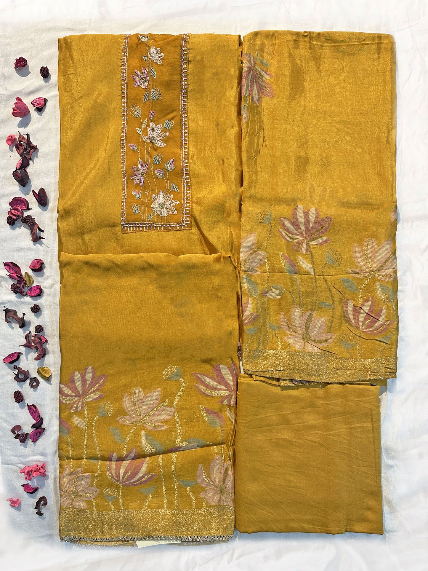 Banarasi Jacquard Silk Unstitched Suit Set various colors