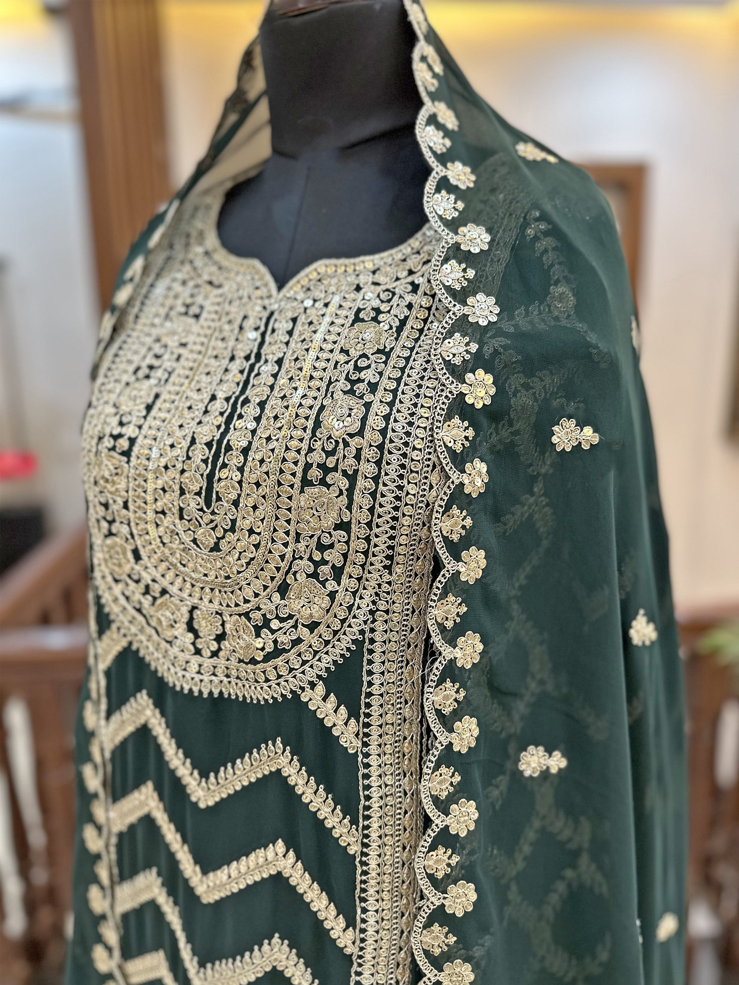 Georgette Fabric Stitched Lehenga Set Green Color