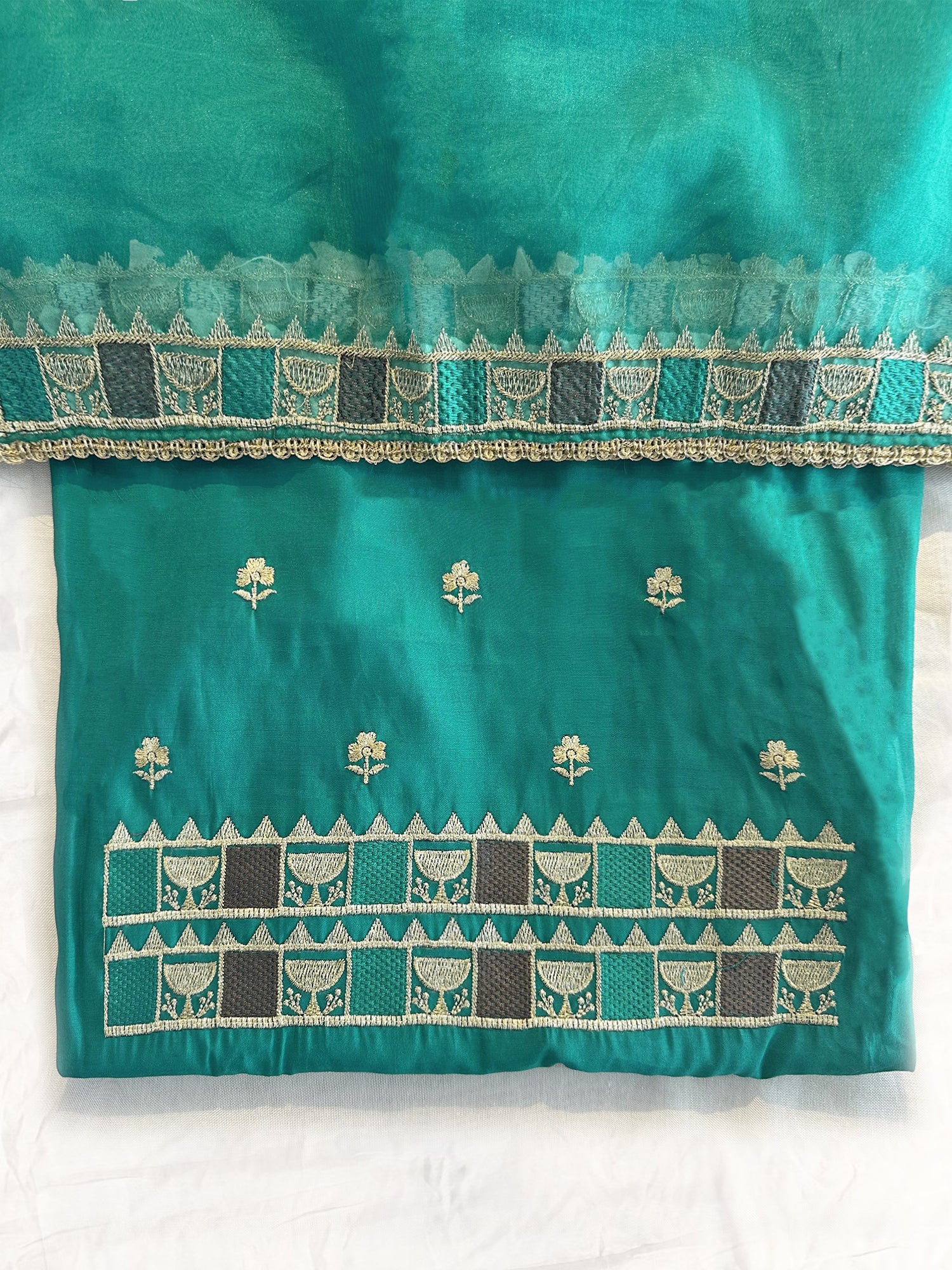 Crepe Fabric Unstitched Suit Set Purple and Green